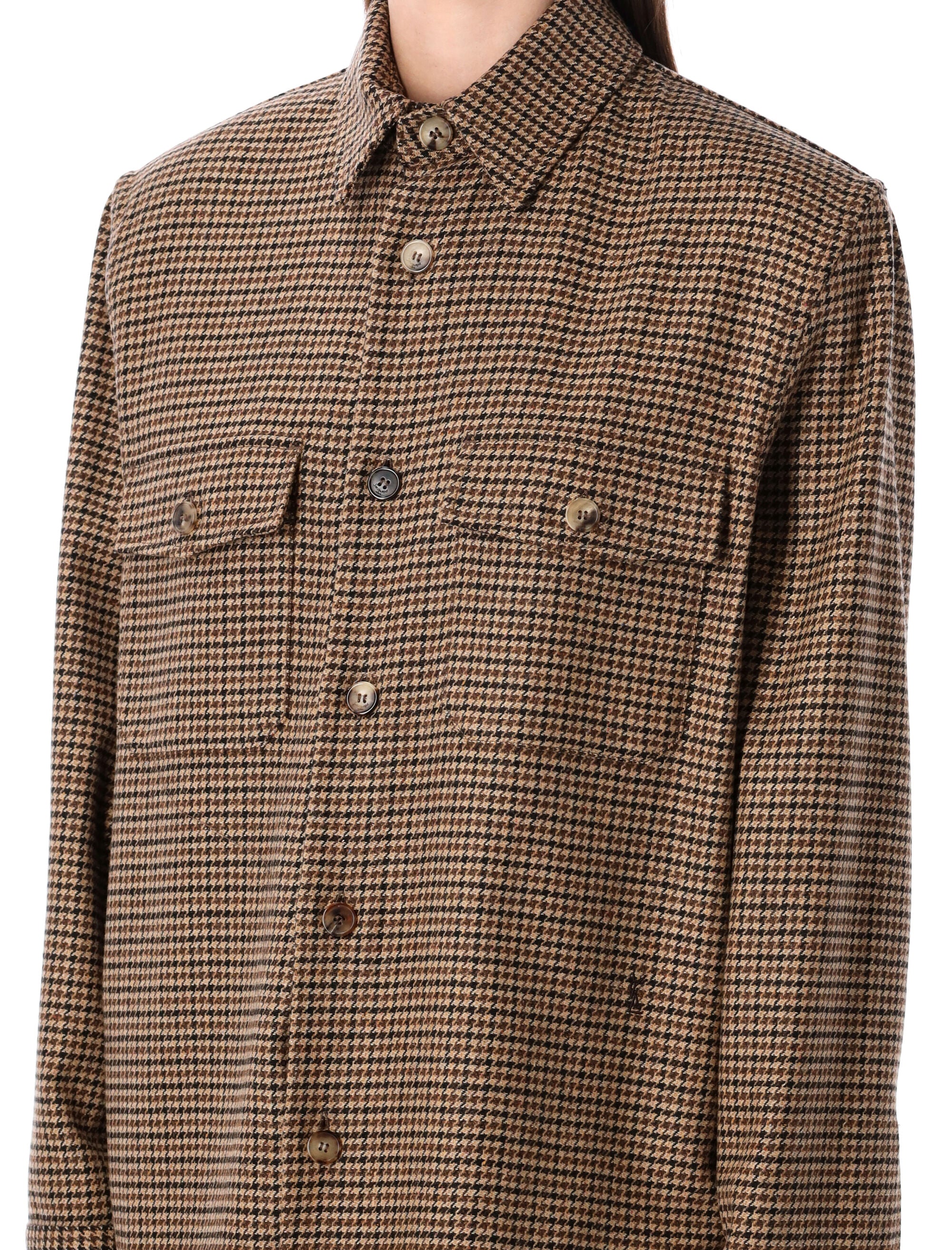 SAINT LAURENT Puppytooth Wool Blend Overshirt - Size S