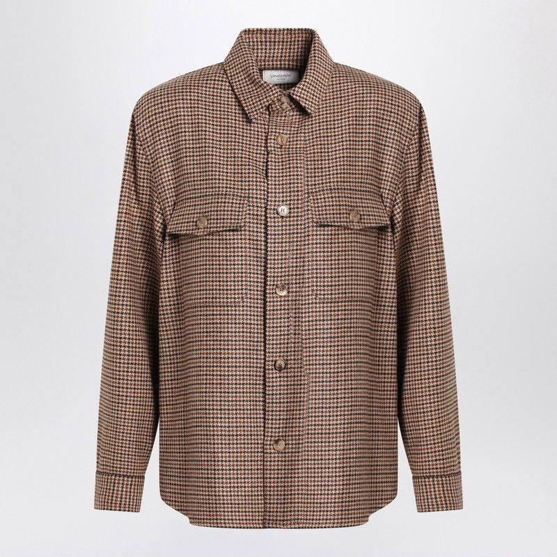SAINT LAURENT Puppytooth Wool Blend Overshirt - Size S