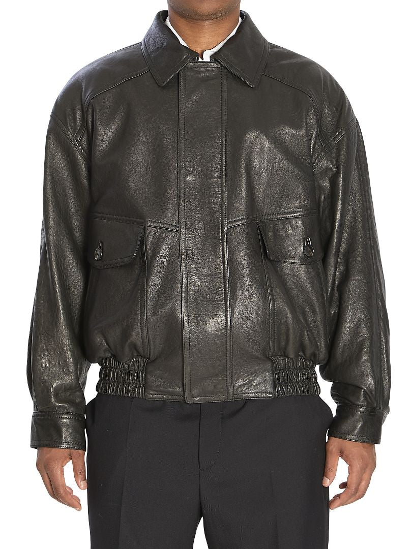 SAINT LAURENT Men's Leather Bomber Jacket - Size 50