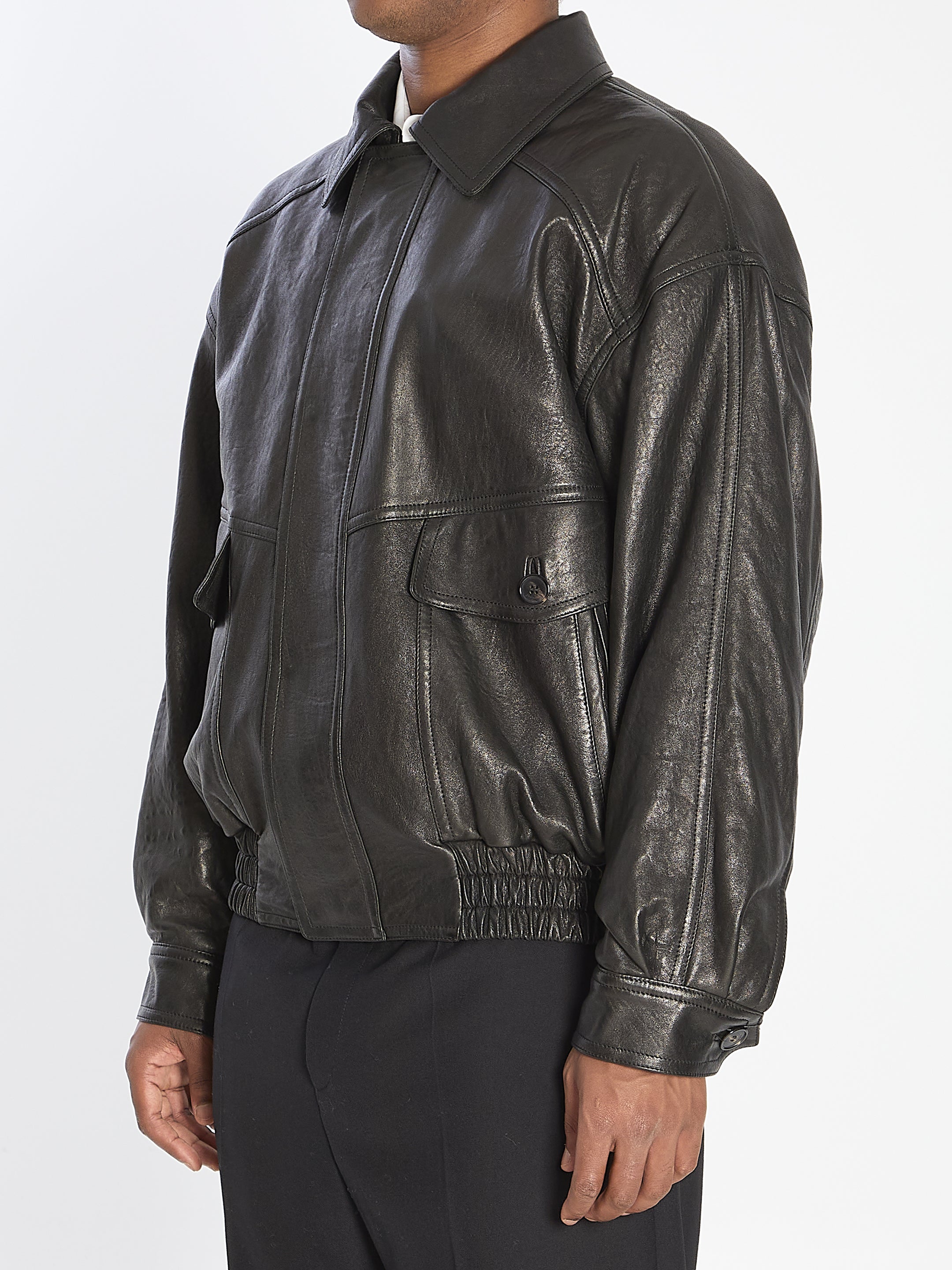 SAINT LAURENT Bubbled Lambskin Bomber Jacket for Men