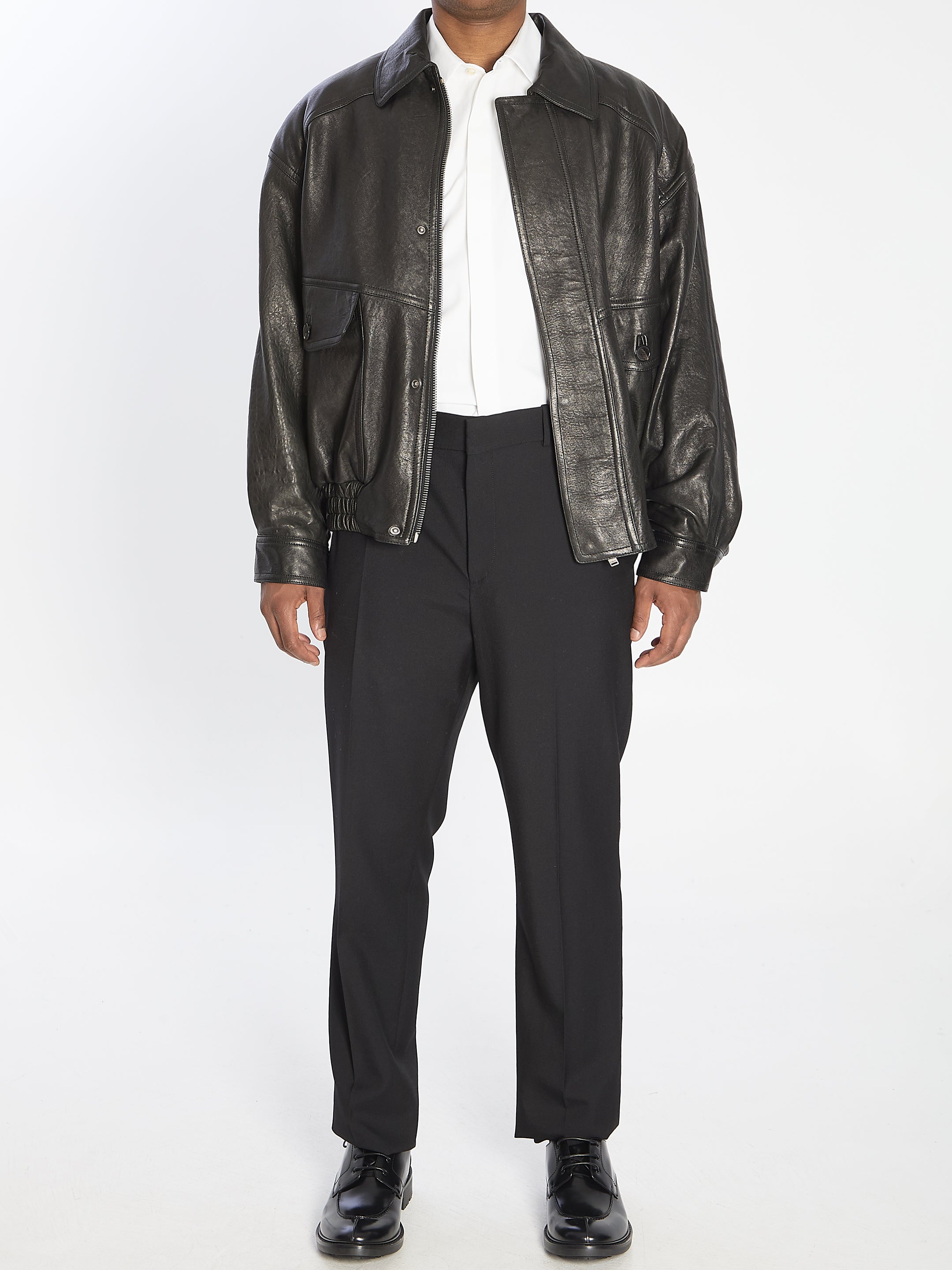 SAINT LAURENT Men's Leather Bomber Jacket - Size 50