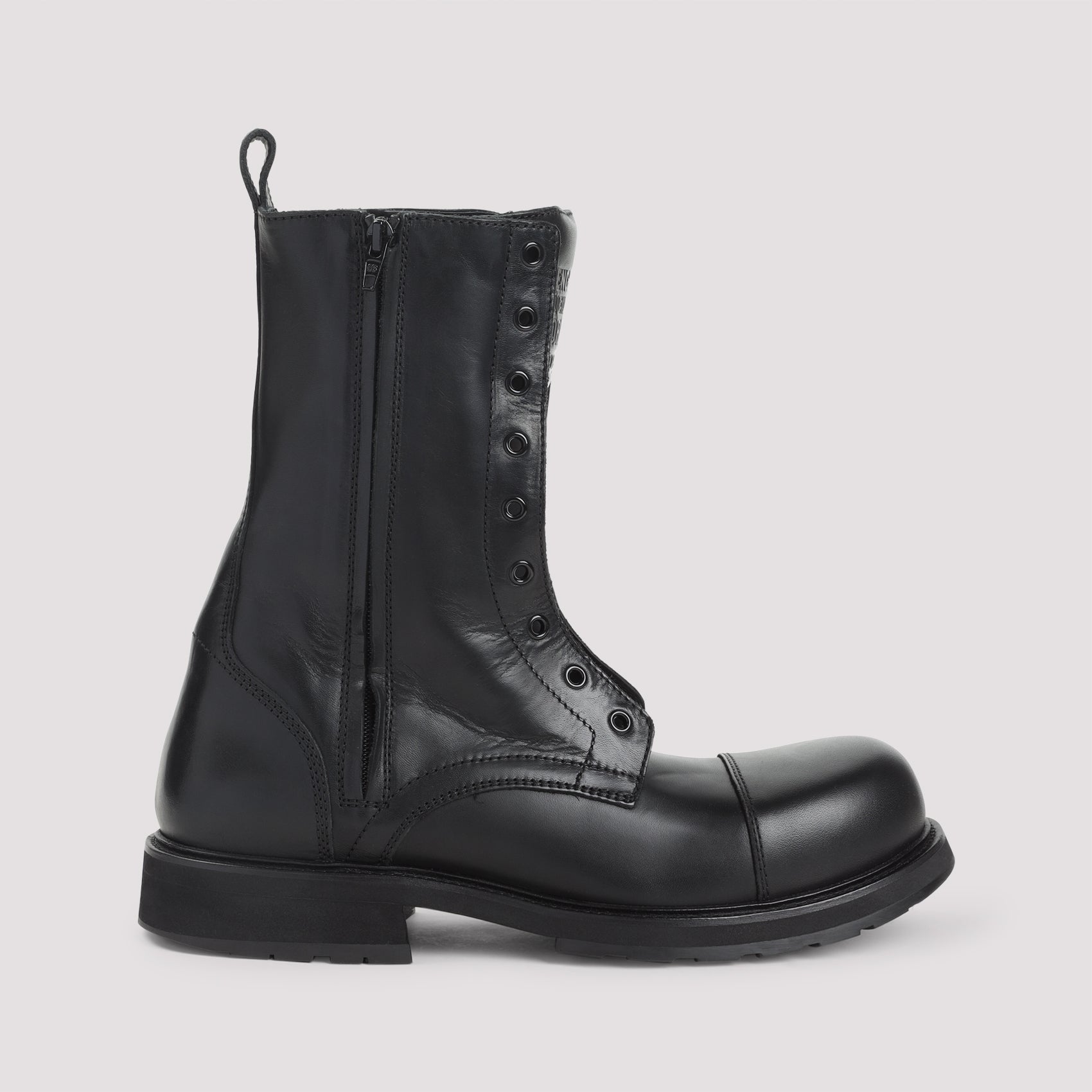 BALENCIAGA Men's Leather Zip Closure Round Toe Boots