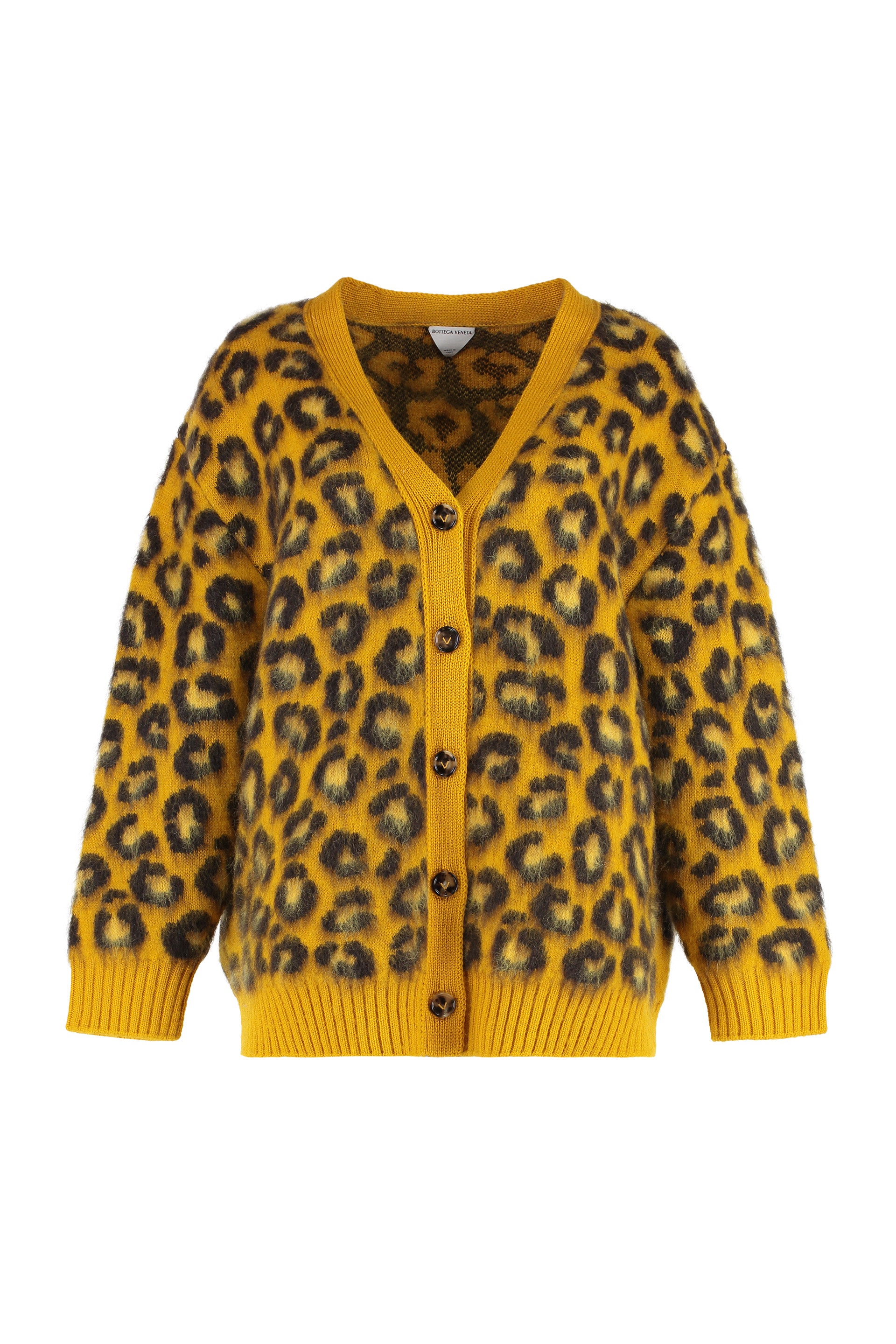 BOTTEGA VENETA Leopard Print Cardigan with V-Shaped Collar