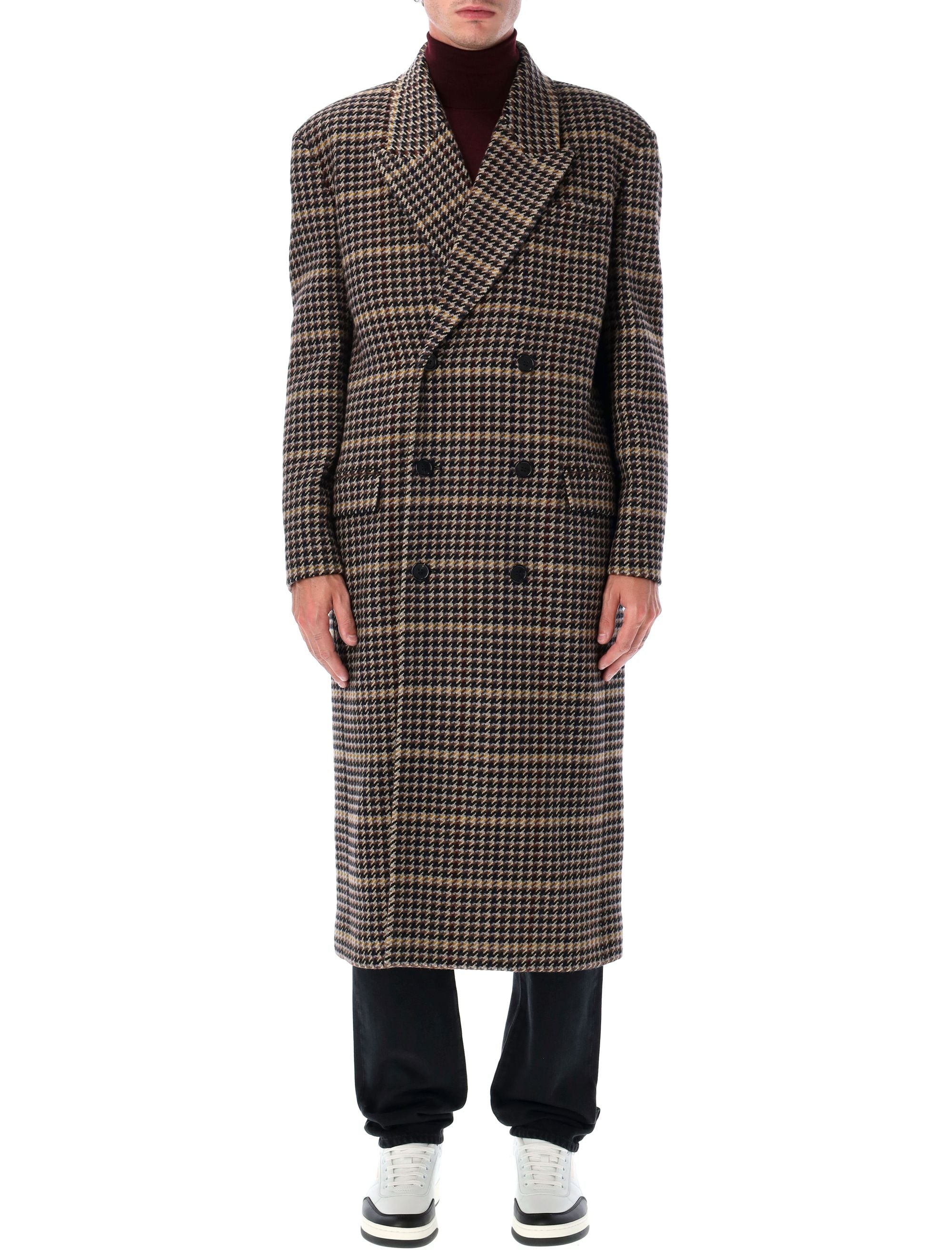 SAINT LAURENT Checkered Wool Long Jacket - Size 48