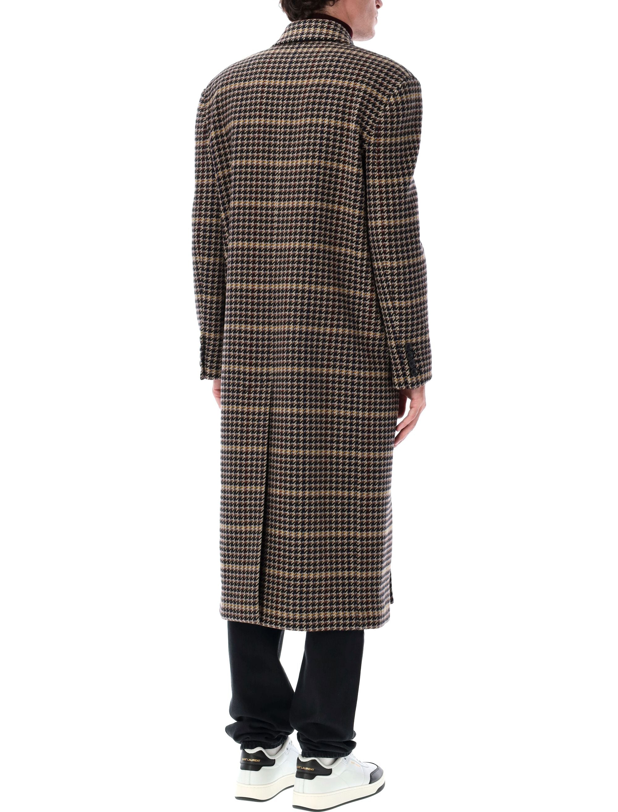 SAINT LAURENT Checkered Wool Long Jacket - Size 48