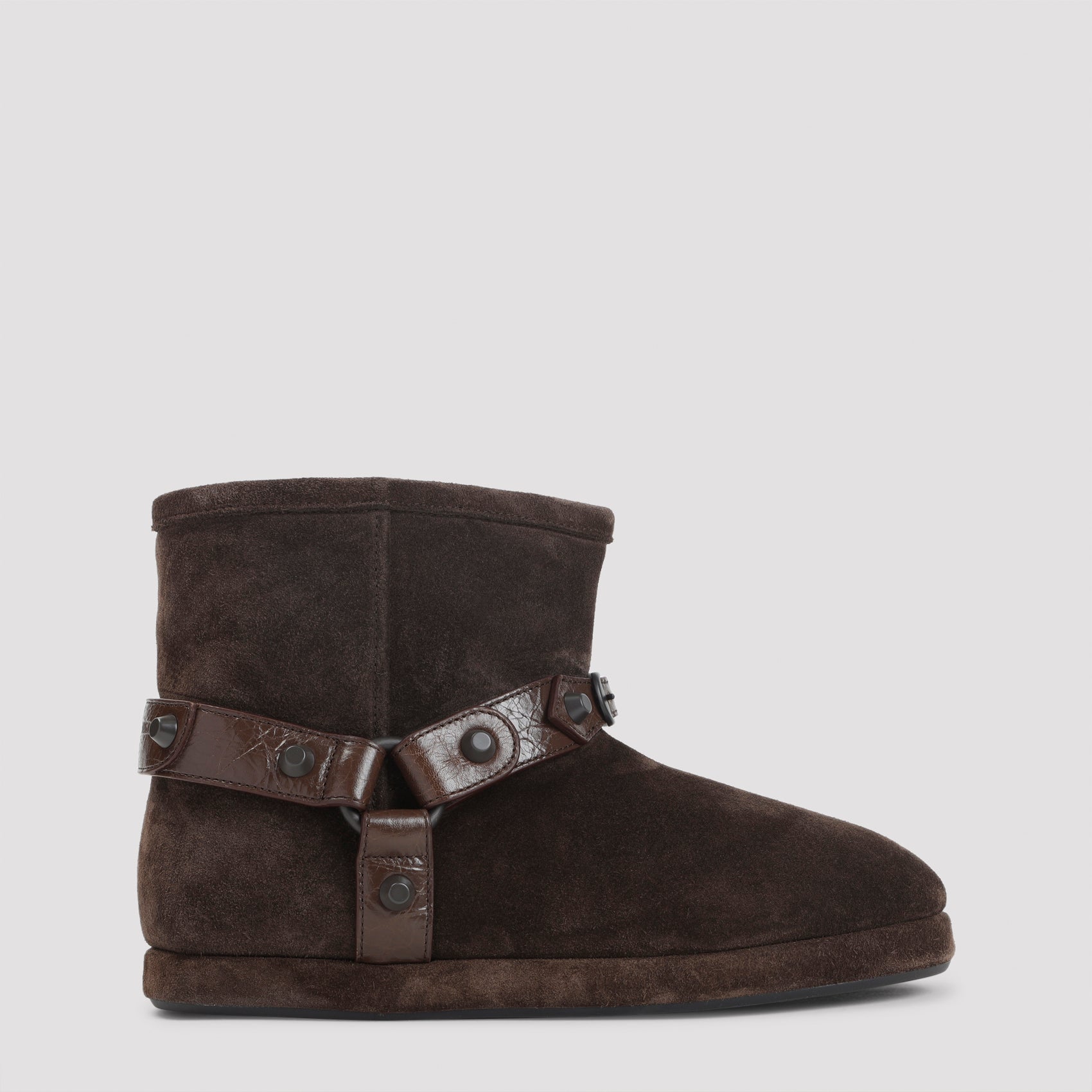 BALENCIAGA Soft Suede Leather Ankle Boots with Metal Stud Straps