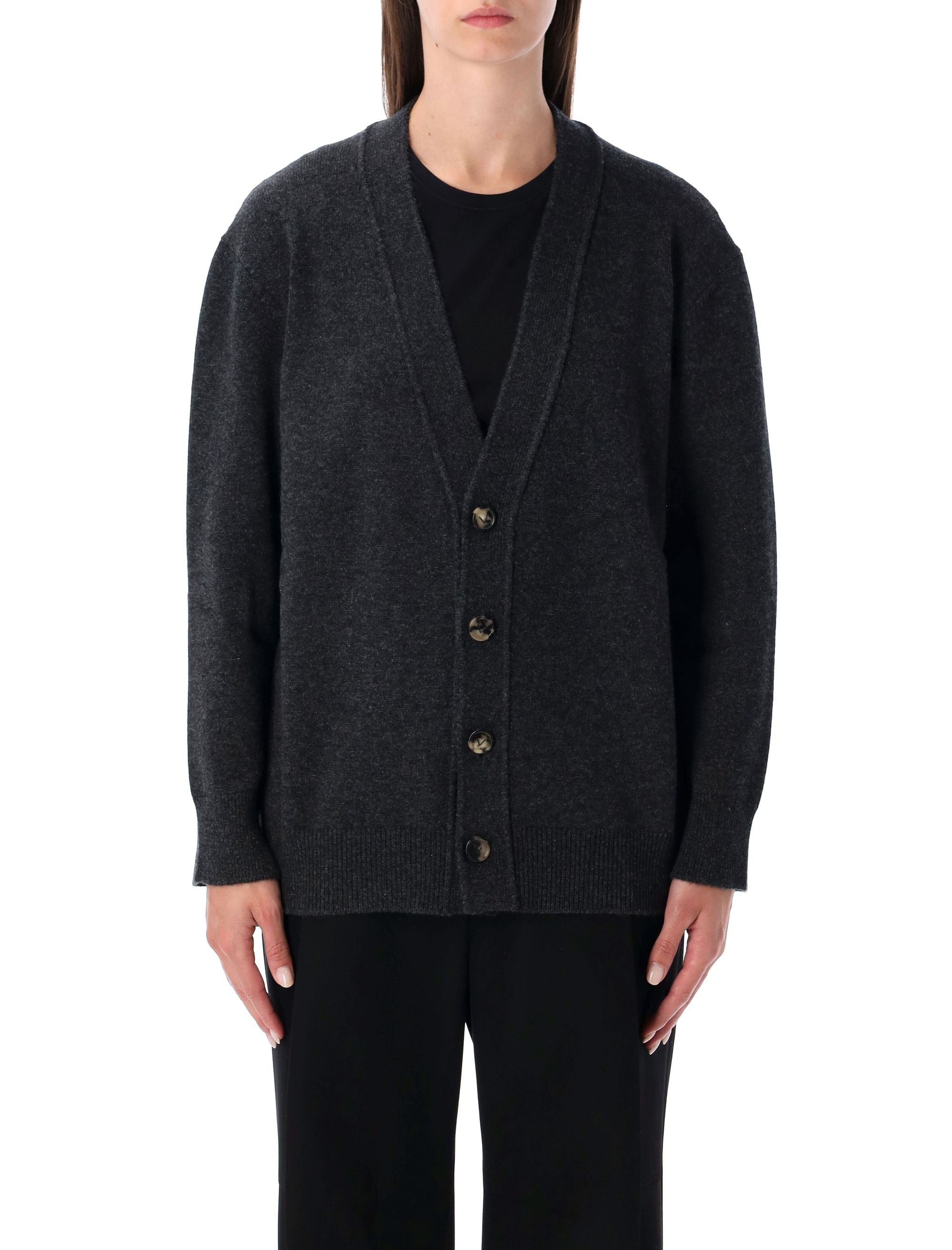 BOTTEGA VENETA Cashmere Cardigan with Intrecciato Leather Patches - Size S