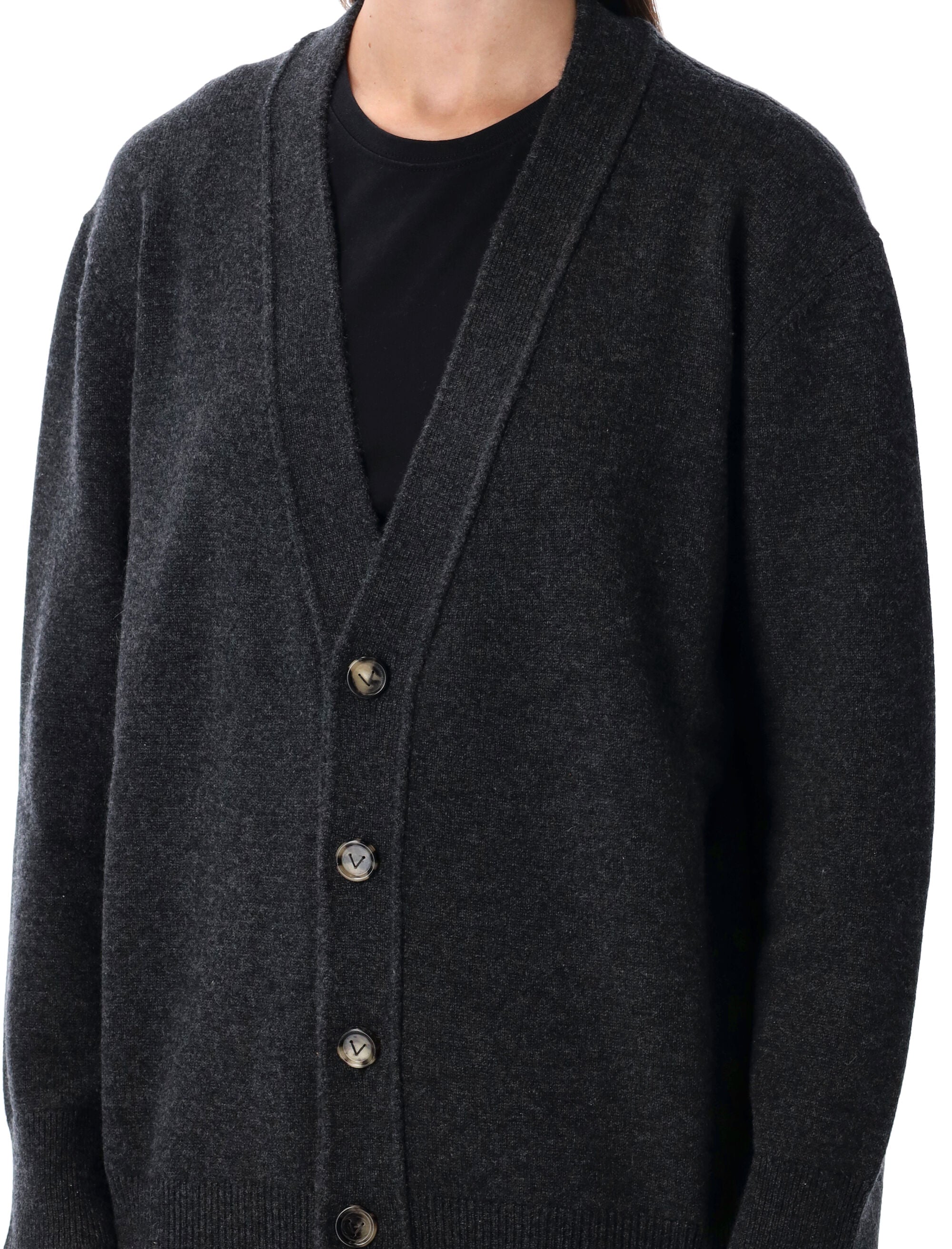 BOTTEGA VENETA Cashmere Cardigan with Intrecciato Leather Patches - Size S
