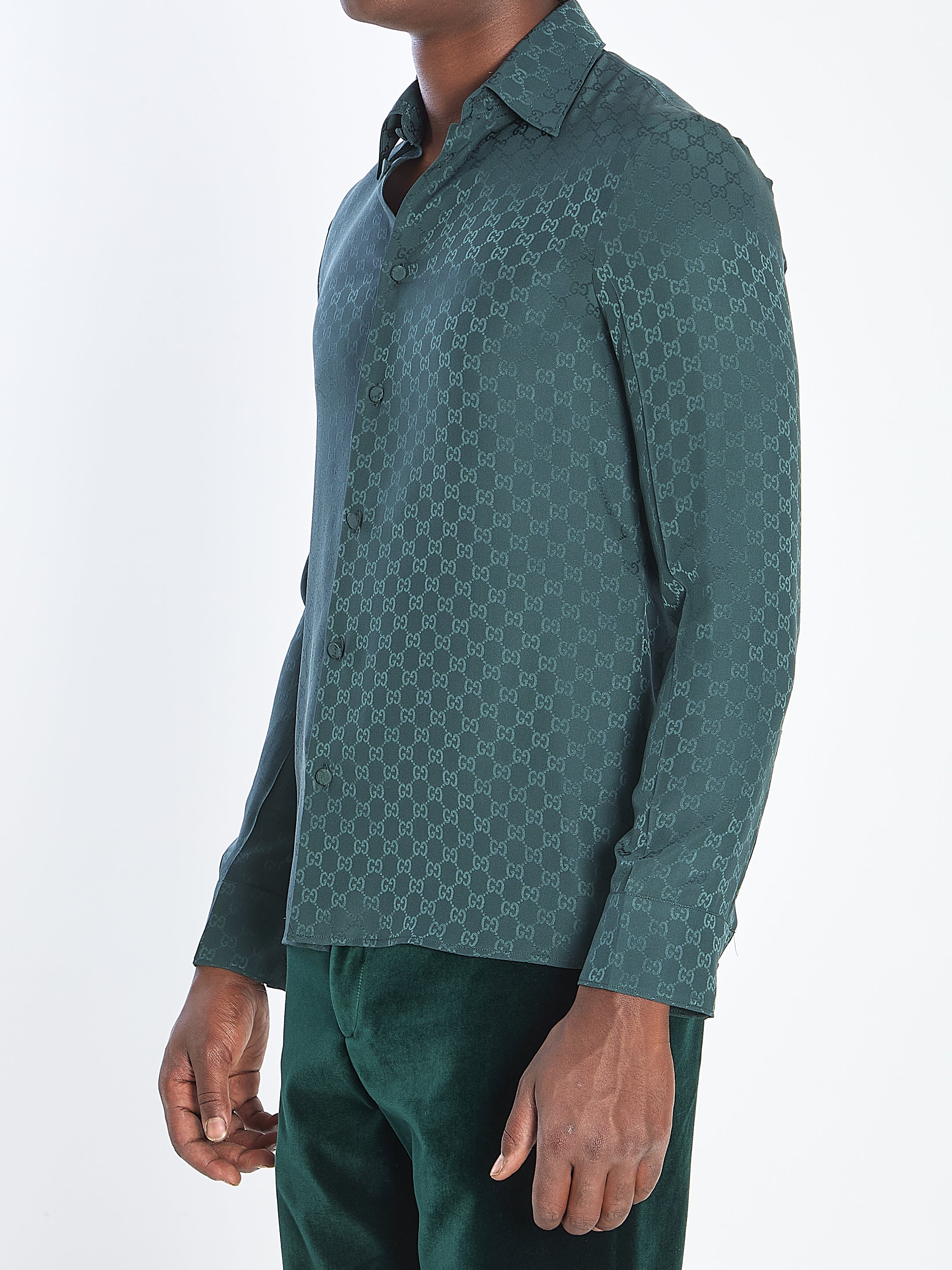 GUCCI Jacquard Silk Pointed Collar Shirt - Fitted Fit