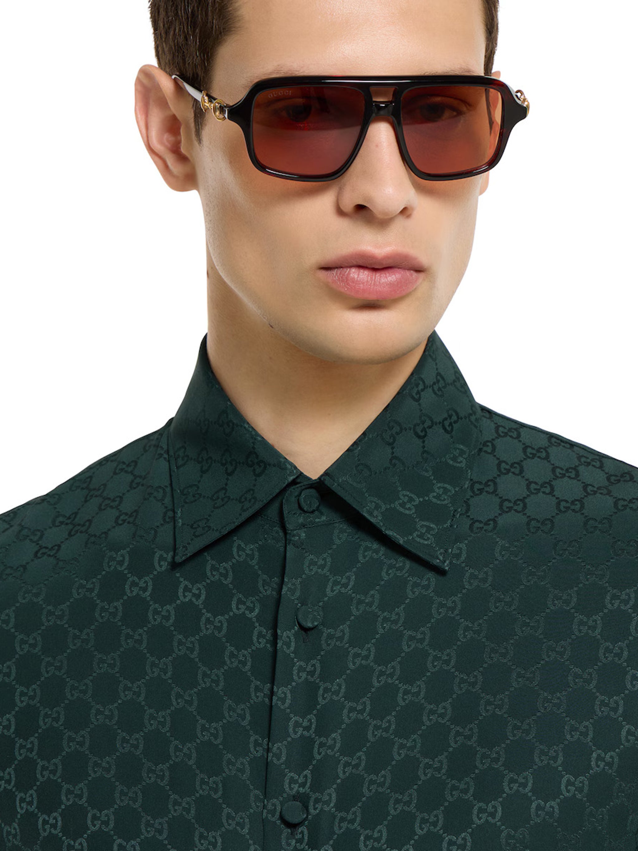 GUCCI Jacquard Silk Pointed Collar Shirt - Fitted Fit
