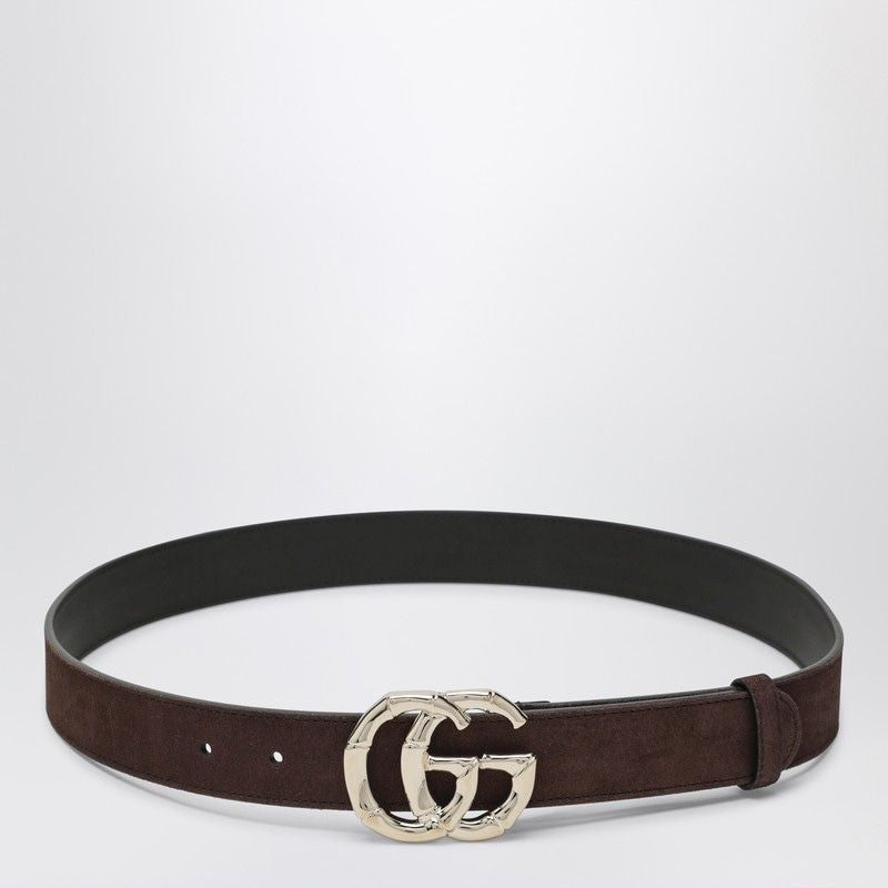 GUCCI Suede Belt with Bamboo GG Marmont Buckle