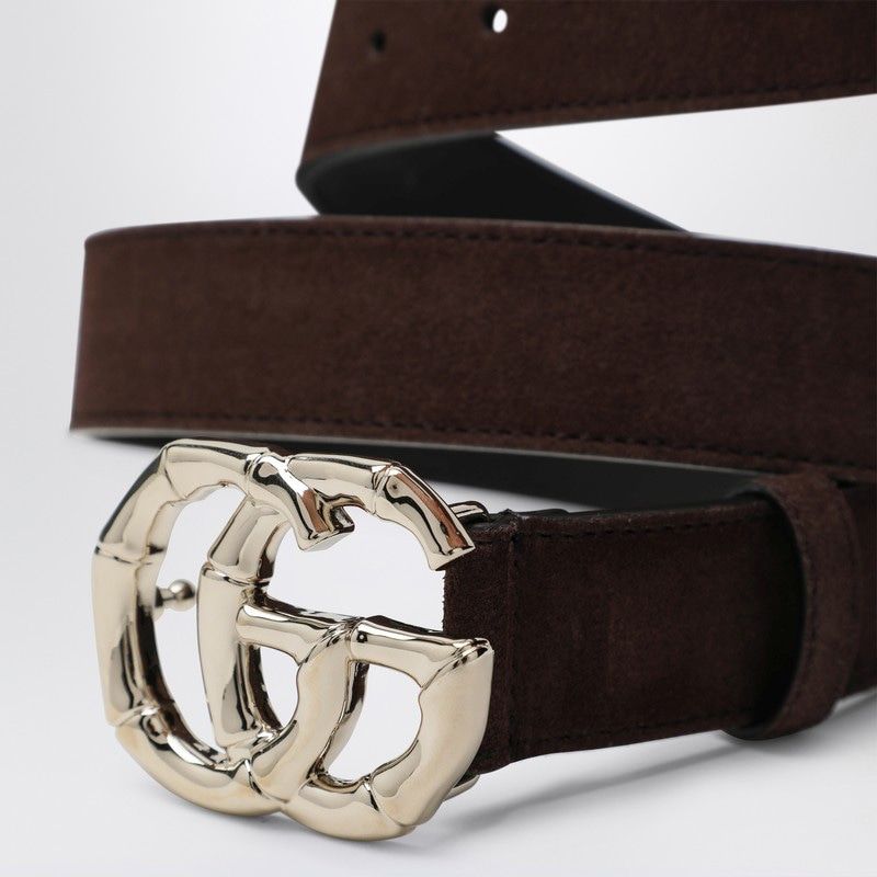 GUCCI Suede Belt with Bamboo GG Marmont Buckle