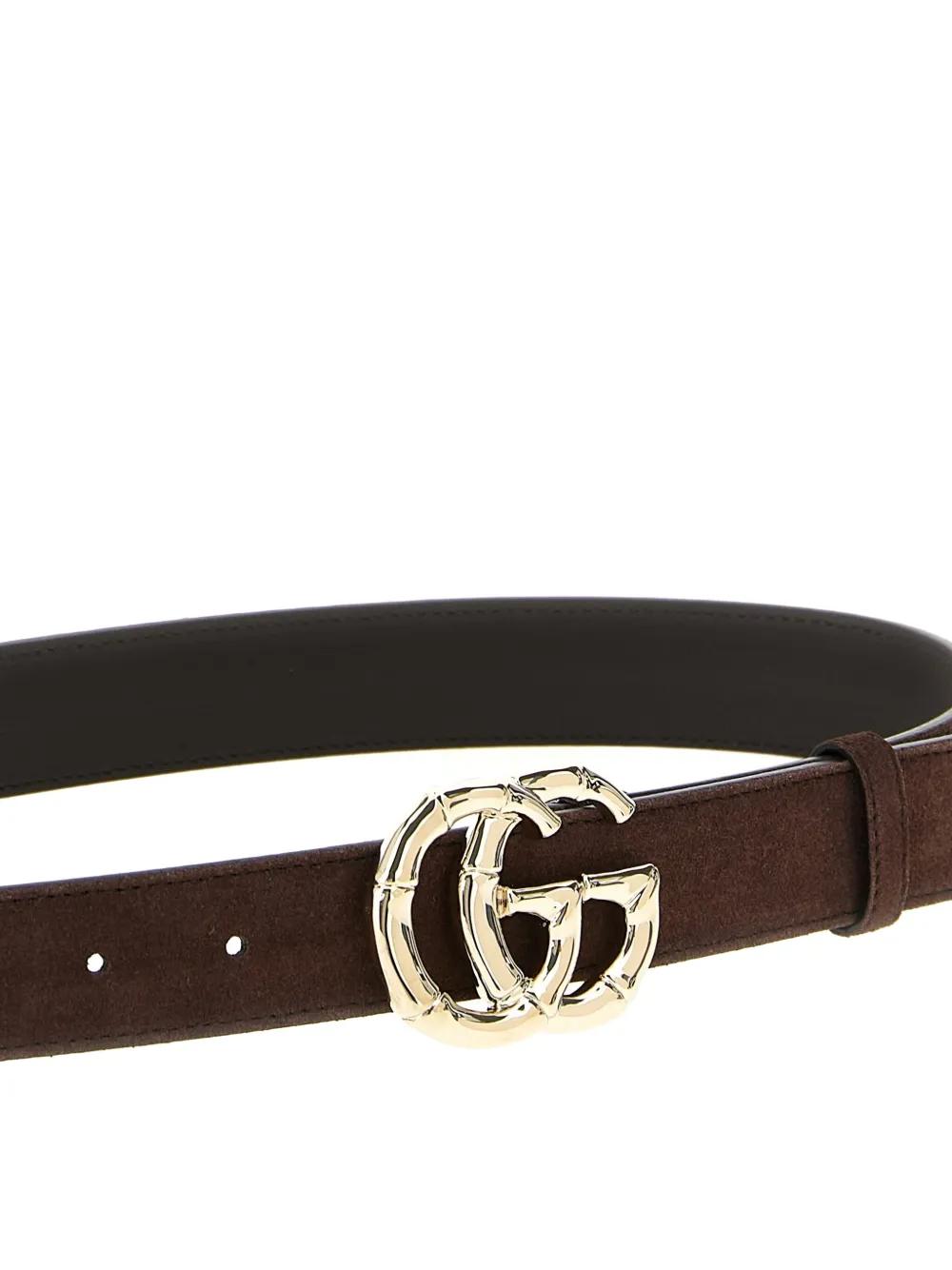 GUCCI Suede Belt with Bamboo GG Marmont Buckle