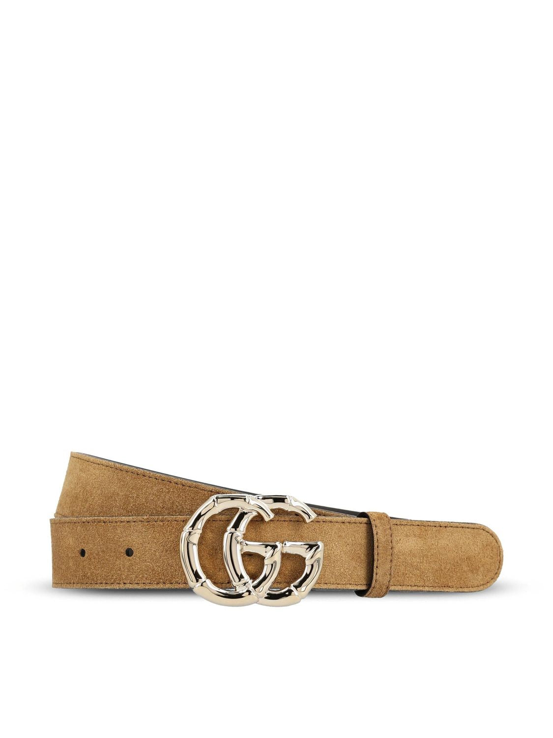 GUCCI Suede Leather Belt with Double G Bamboo Buckle - 3 cm Width