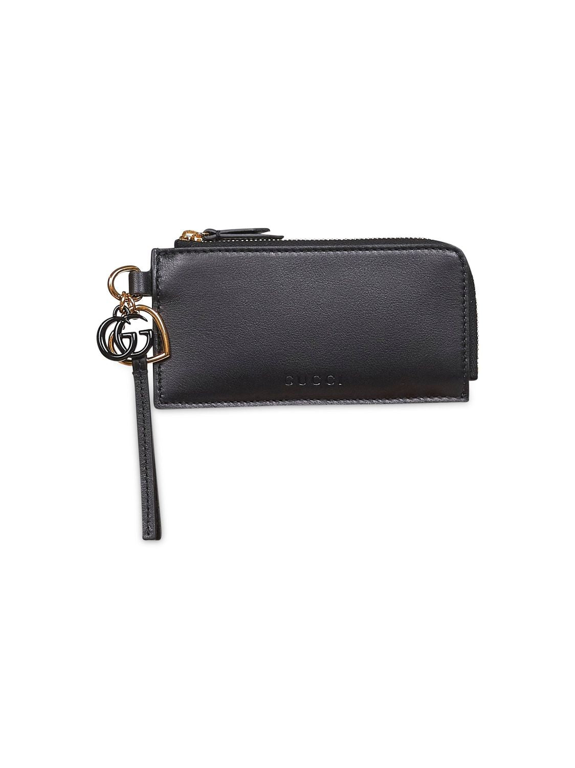 GUCCI Mini Smooth Leather Card Holder with GG Logo and Heart Charm