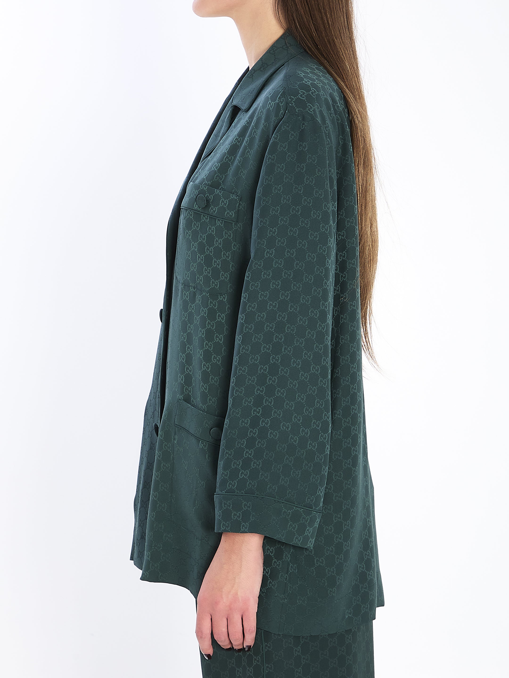 GUCCI Silk Jacquard Shirt with Notched Collar - Size 40 IT