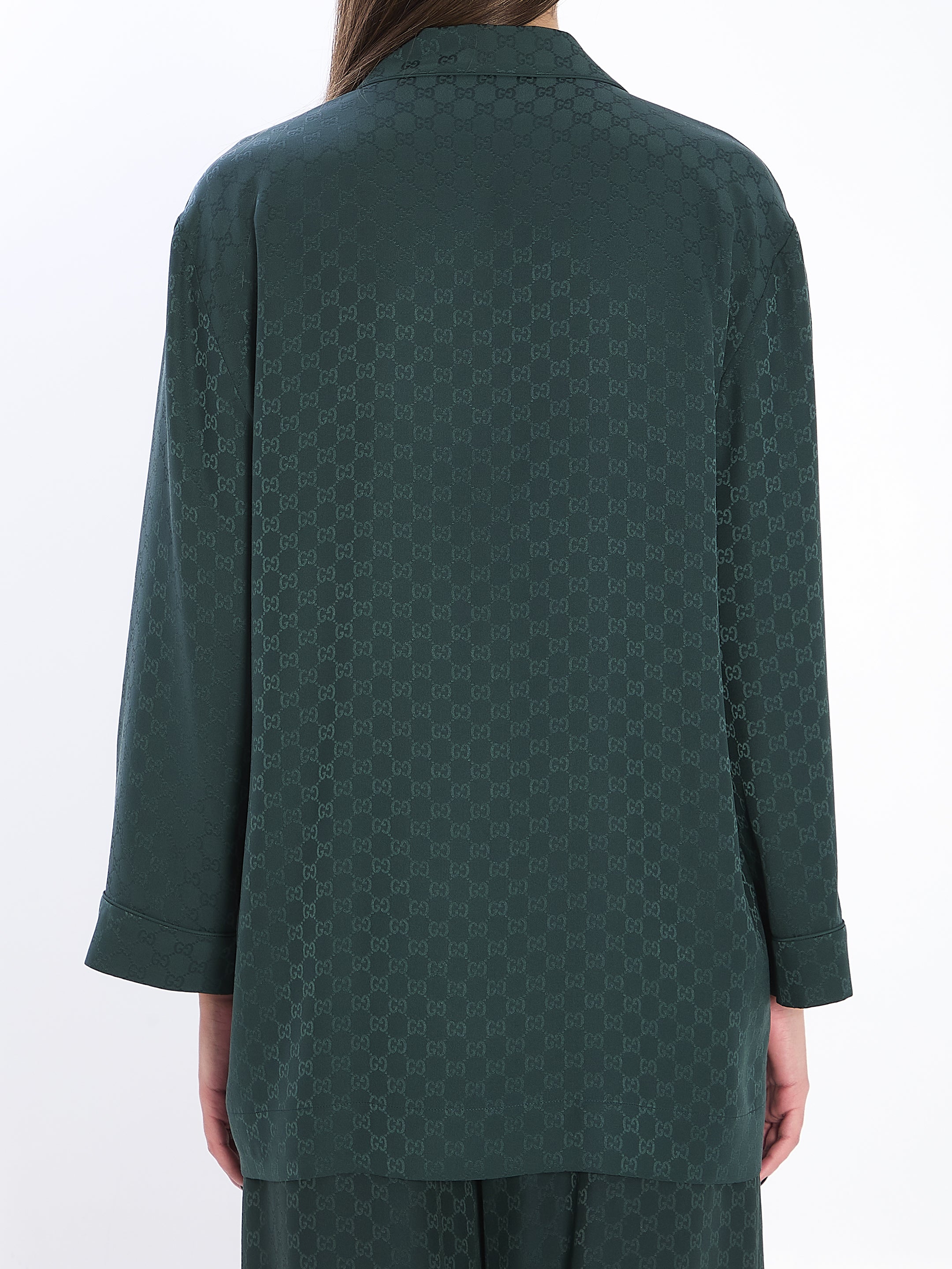 GUCCI Silk Jacquard Shirt with Notched Collar - Size 40 IT