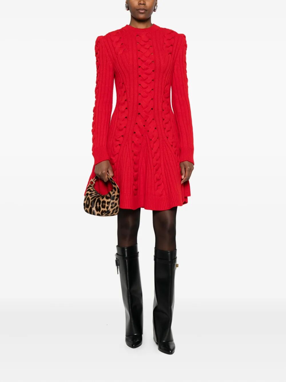 ALEXANDER MCQUEEN Chic Wool and Cashmere Cable Knit Mini Dress