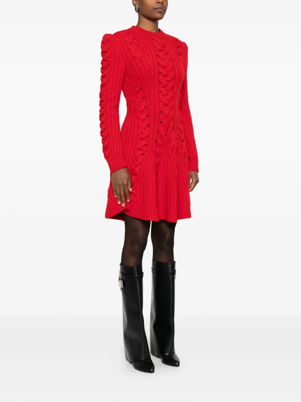 ALEXANDER MCQUEEN Chic Wool and Cashmere Cable Knit Mini Dress