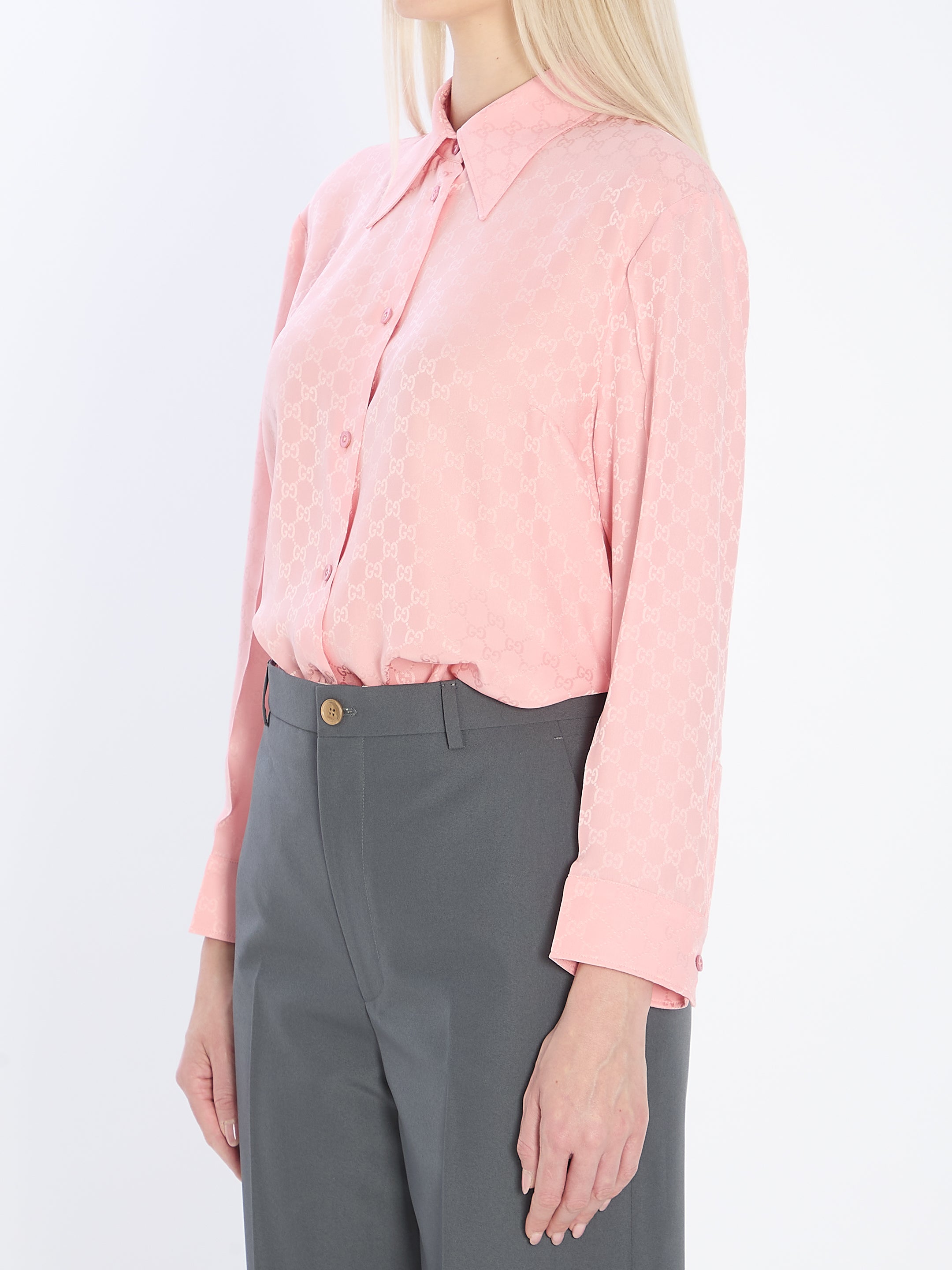 GUCCI Jacquard Silk Shirt with Pointed Collar - Size 42