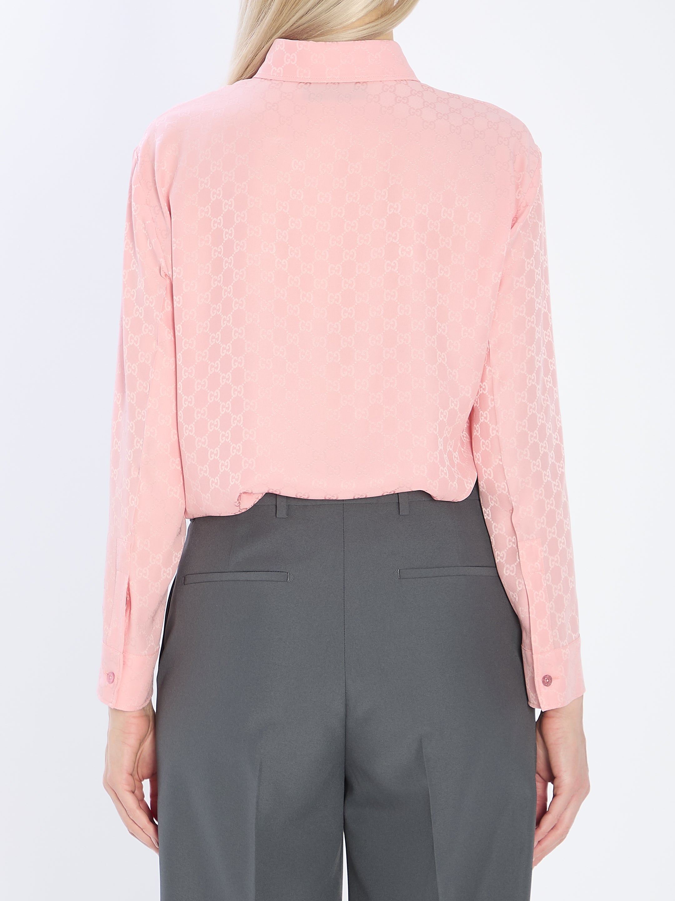 GUCCI Silk Jacquard Shirt with Long Pointed Collar - Size 40