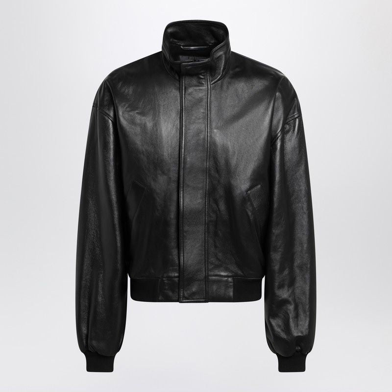 BALENCIAGA Smooth Grainy Leather Zip-Up Bomber Jacket