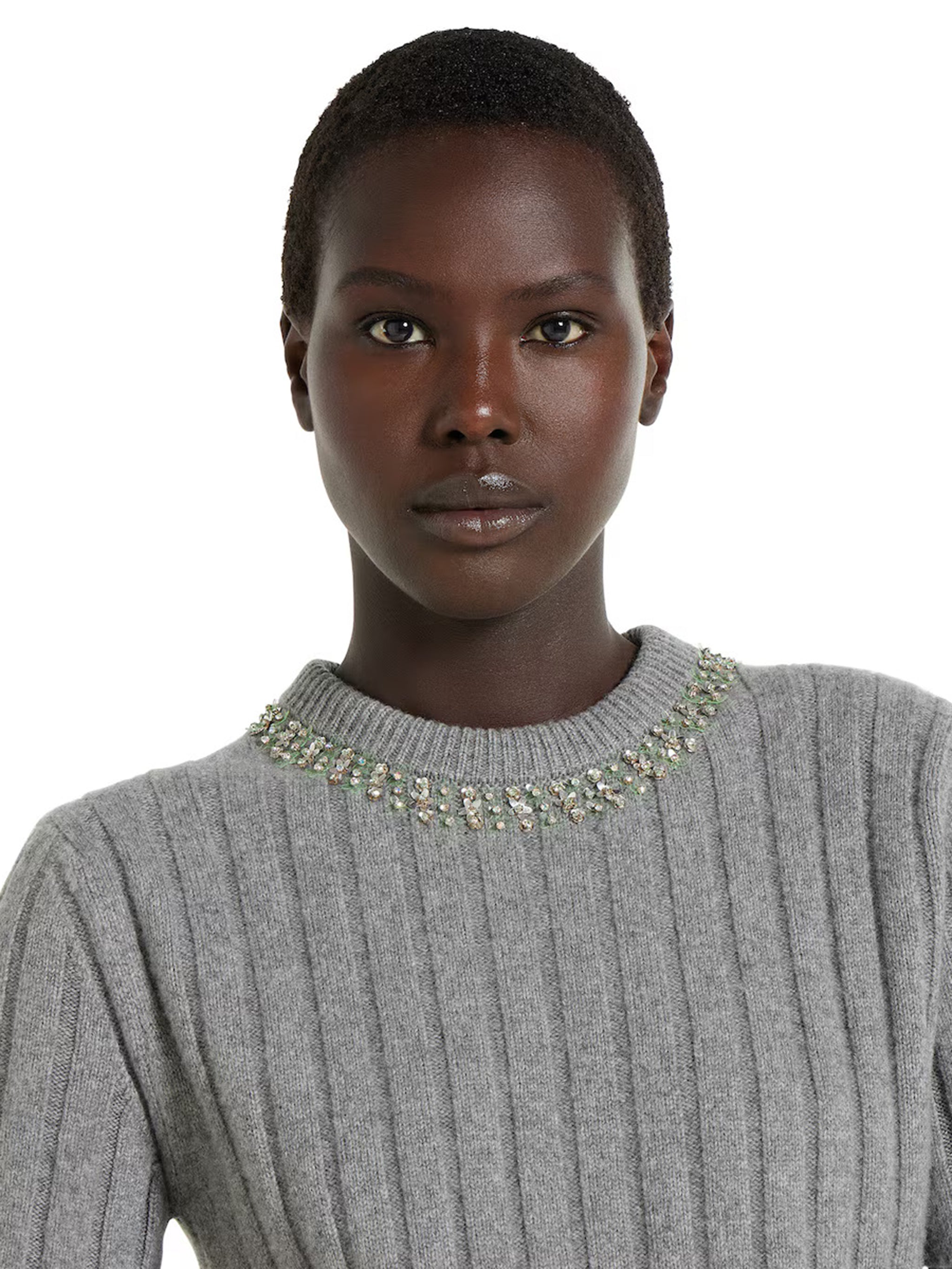 GUCCI Soft Wool and Cashmere Top with Crystal Embroidered Collar - Women's