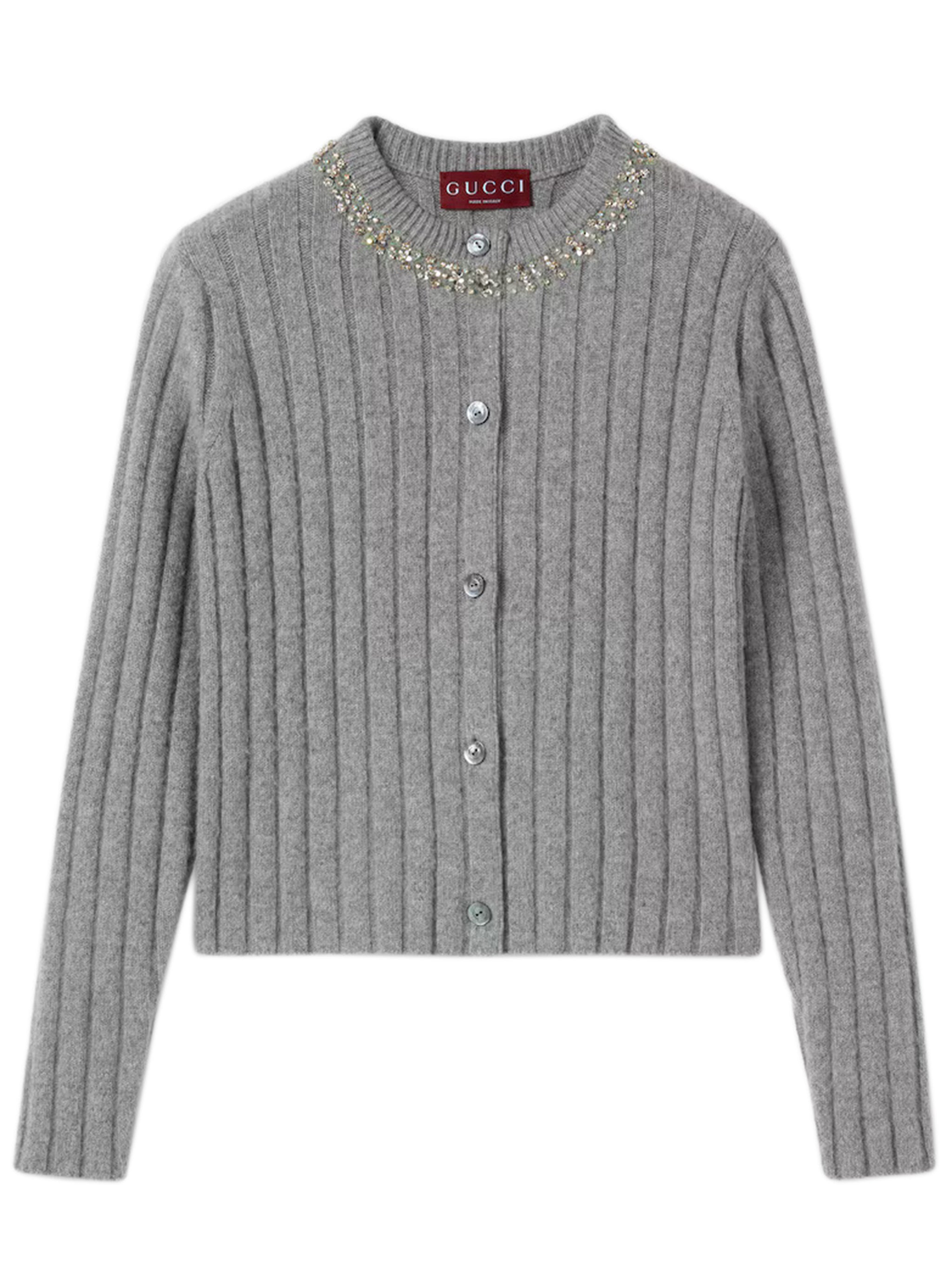 GUCCI Soft Wool and Cashmere Cardigan with Crystal Embroidery - Women’s