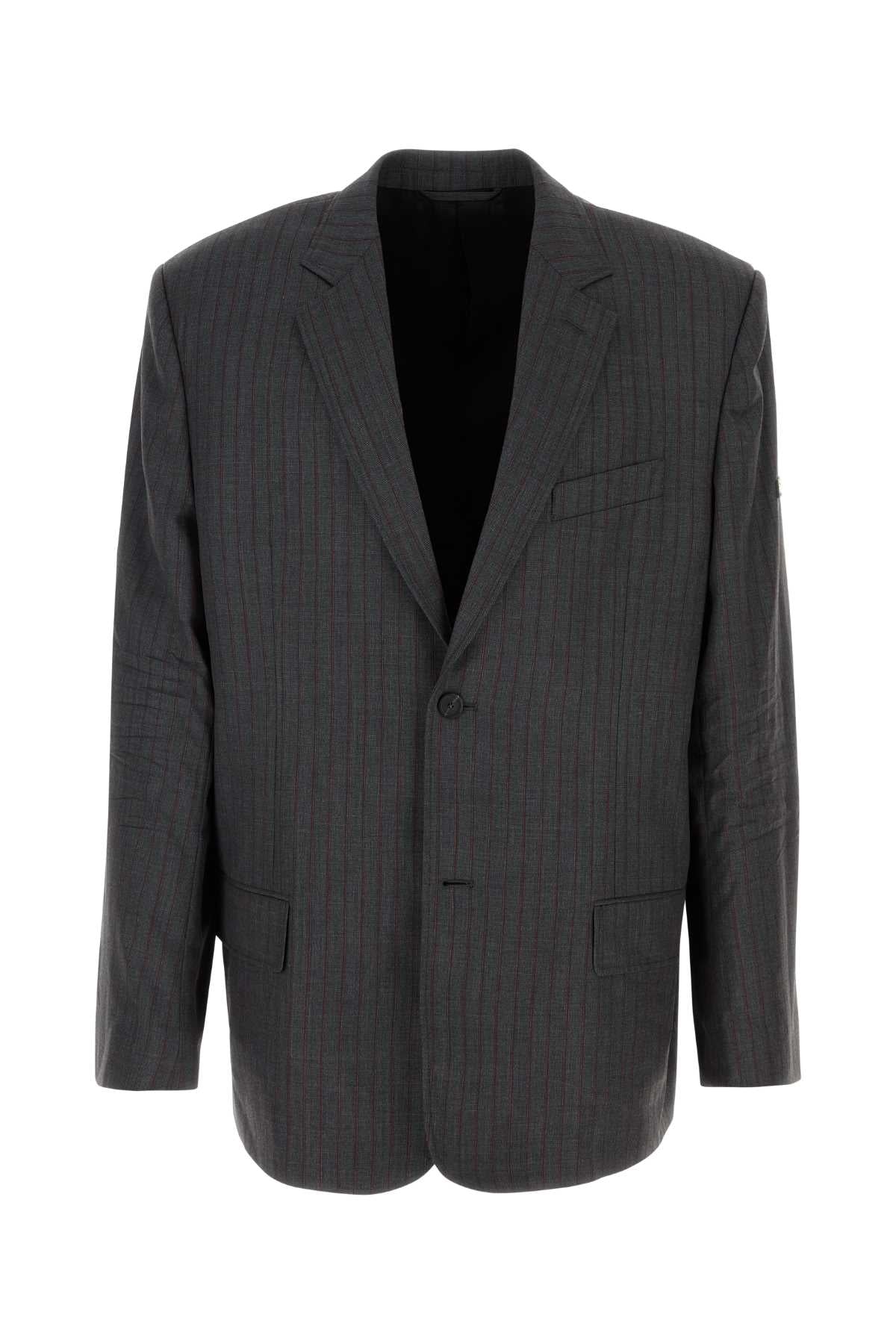 BALENCIAGA Men's Stripped Embroidered Wool Blazer