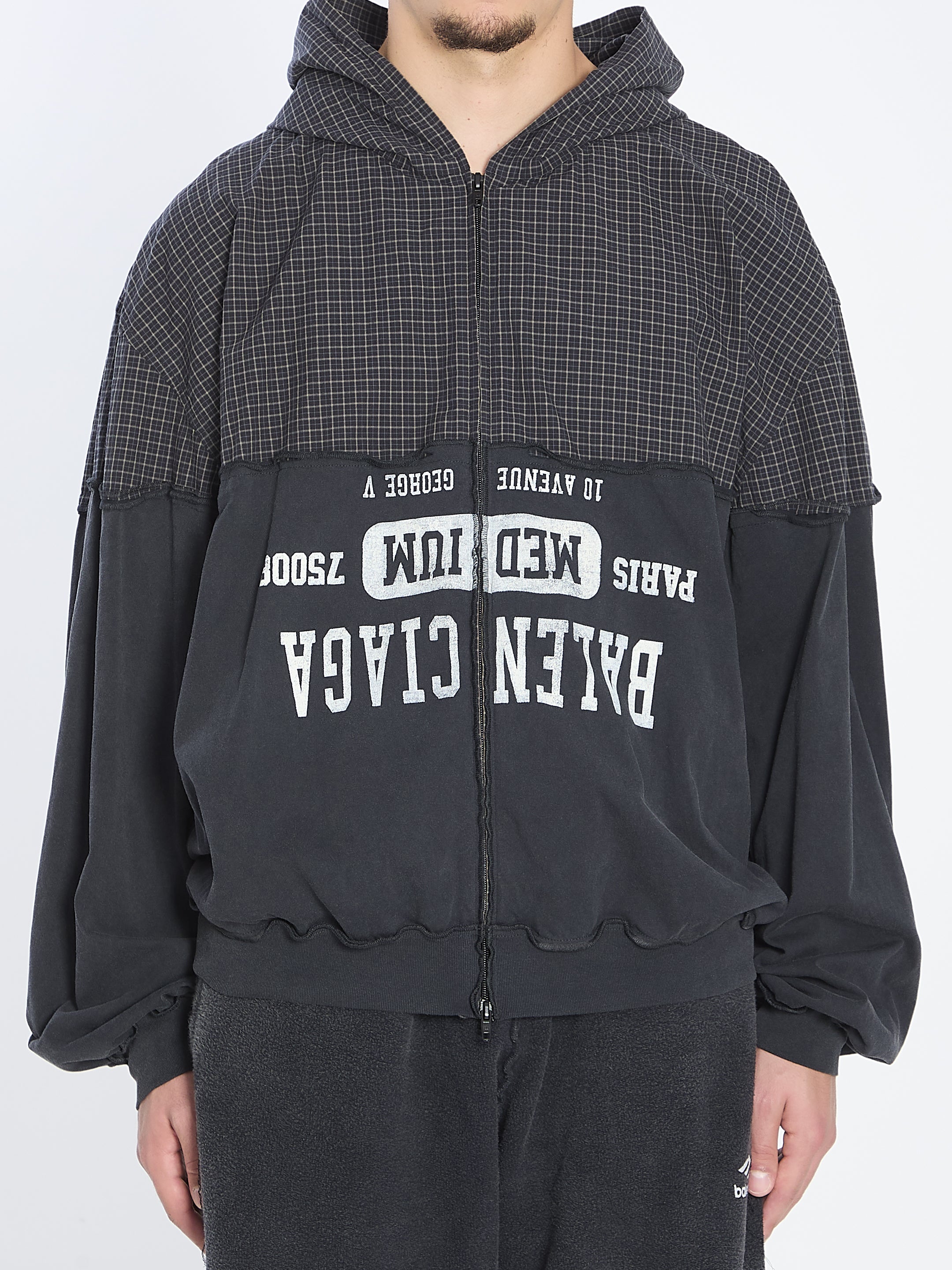 BALENCIAGA Patched Cotton Zip-Up Hoodie - Size M