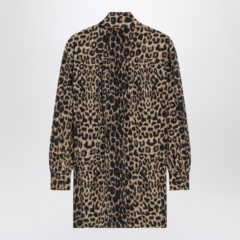 SAINT LAURENT Leopard-Print Silk Mini Dress with Tie-Neck Detail