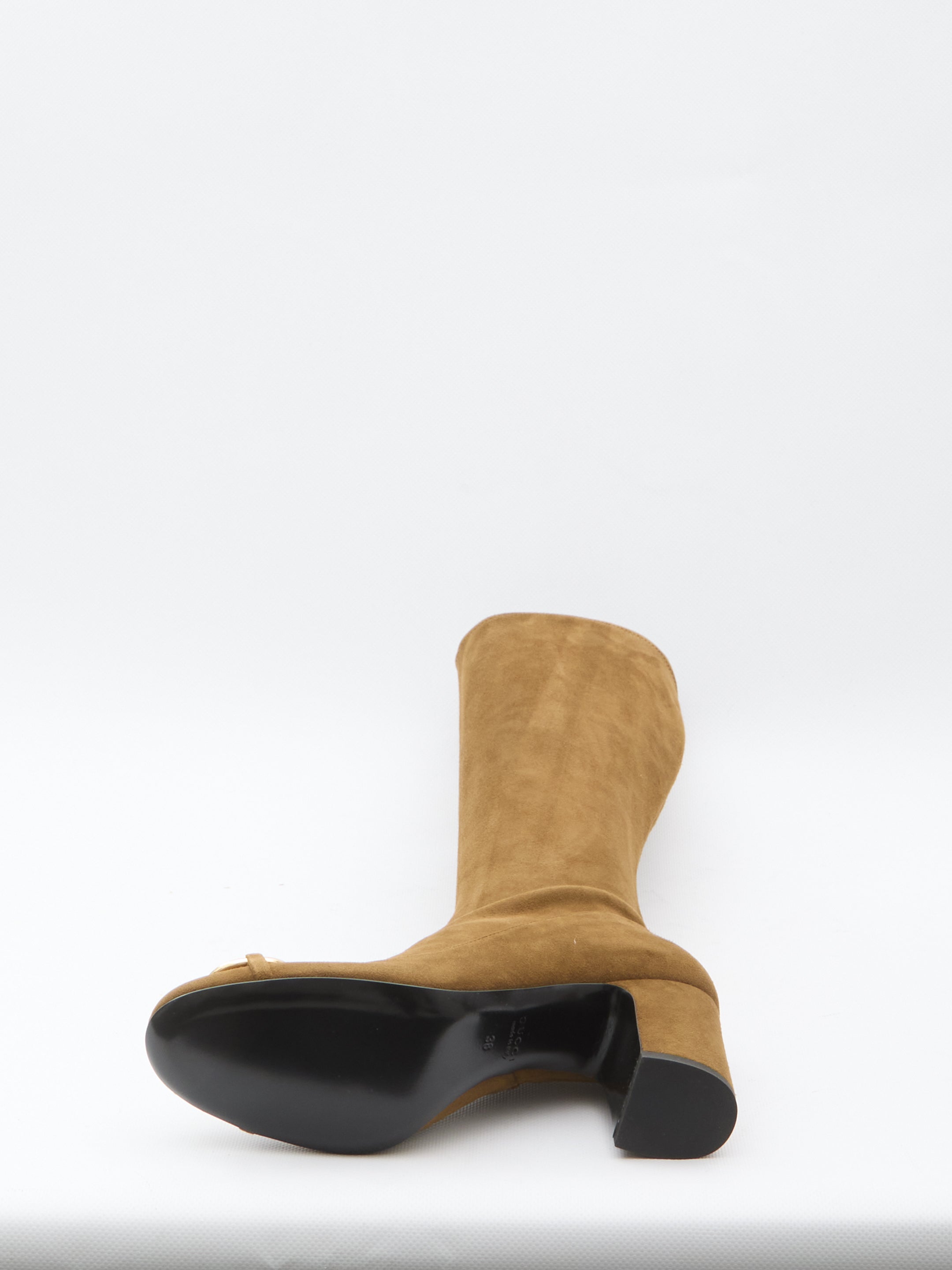 GUCCI Knee-High Suede Leather Boots with Rounded Toe