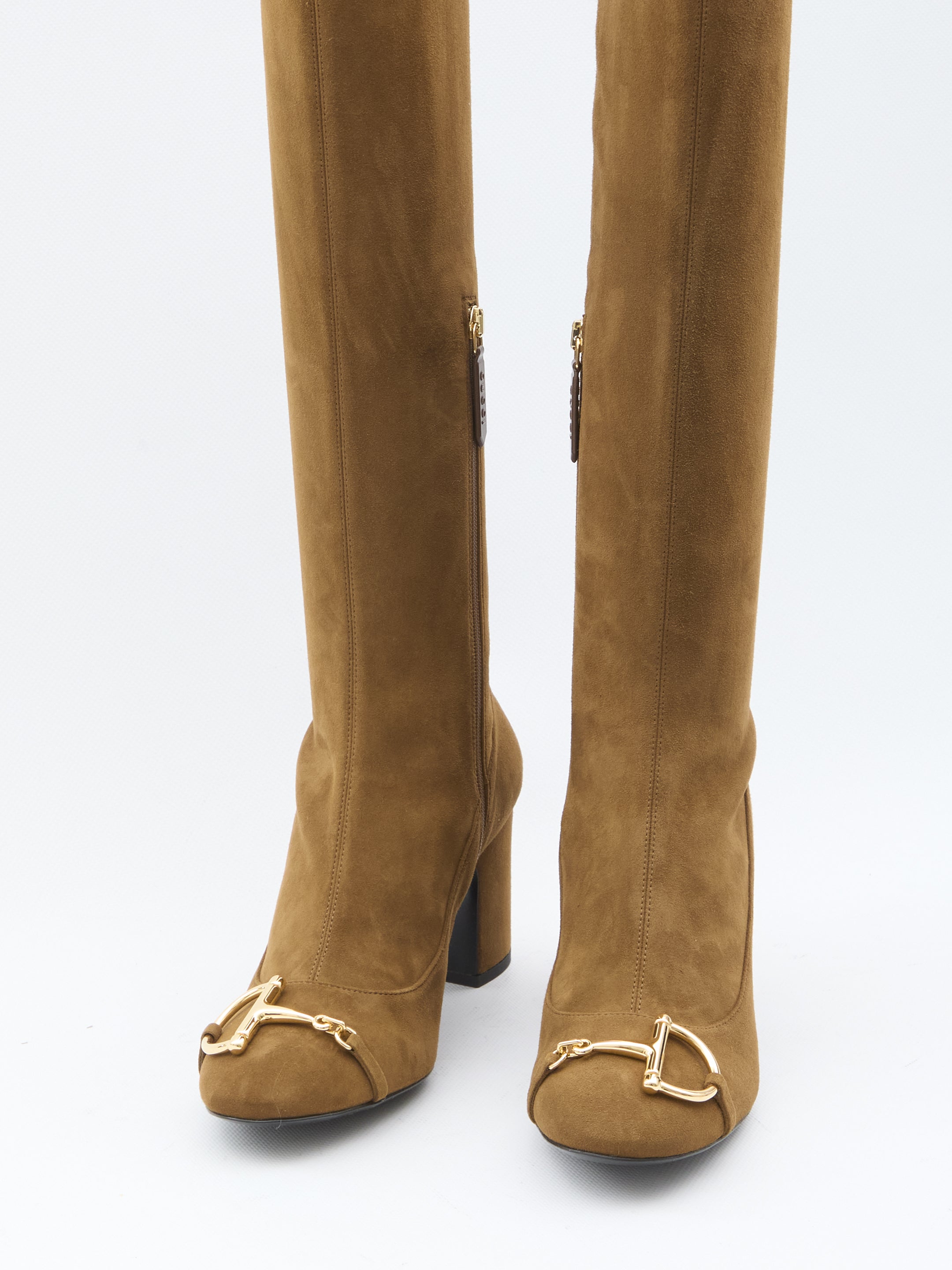 GUCCI Knee-High Suede Leather Boots with Rounded Toe