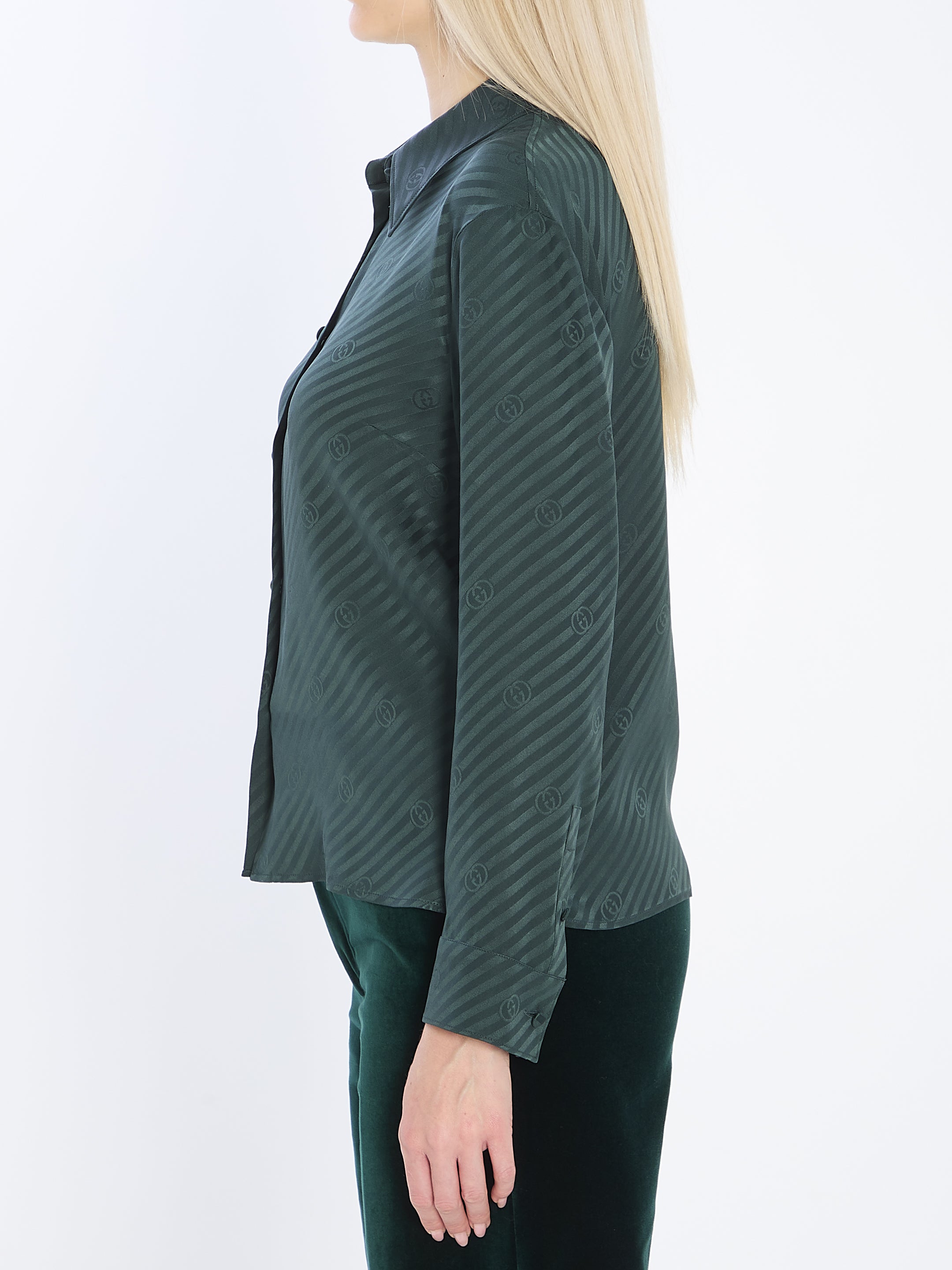 GUCCI Interlocking Jacquard Silk Shirt - Regular Fit, Size 42 IT