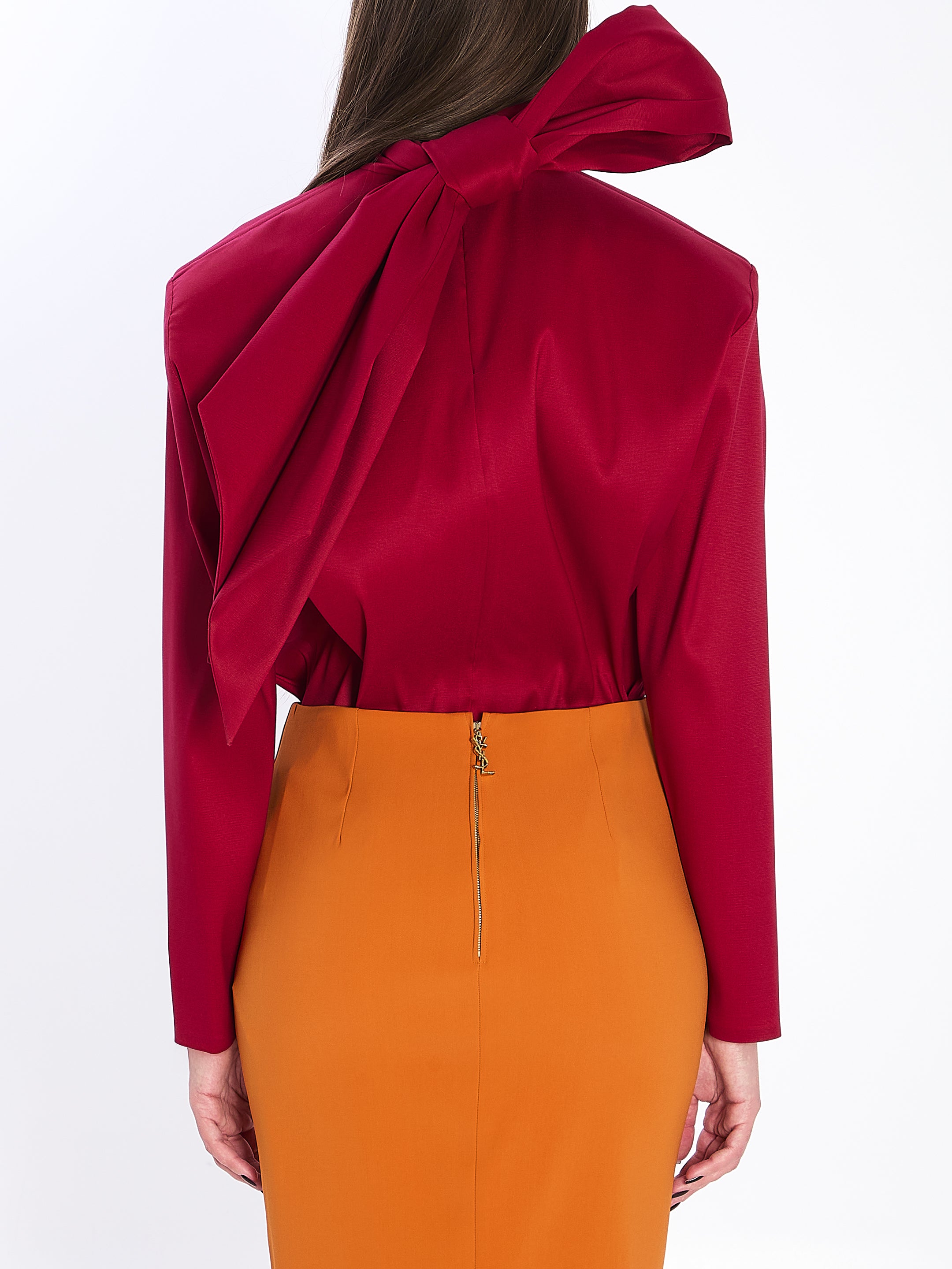 SAINT LAURENT Boxy Lavallière Top with Oversized Shoulders - Women's Regular Fit