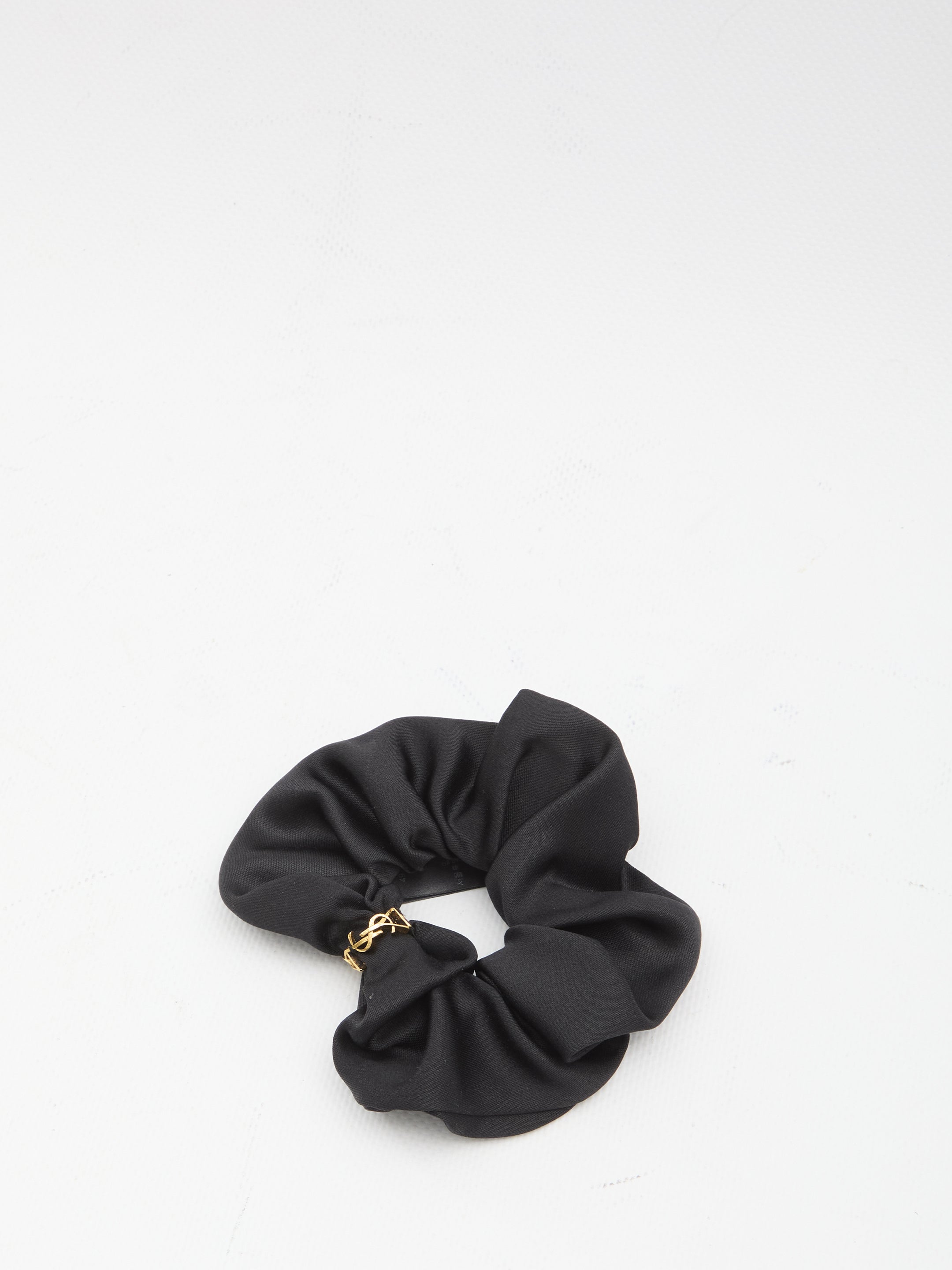 SAINT LAURENT Mini Satin Scrunchie with Twisted Metal Ring