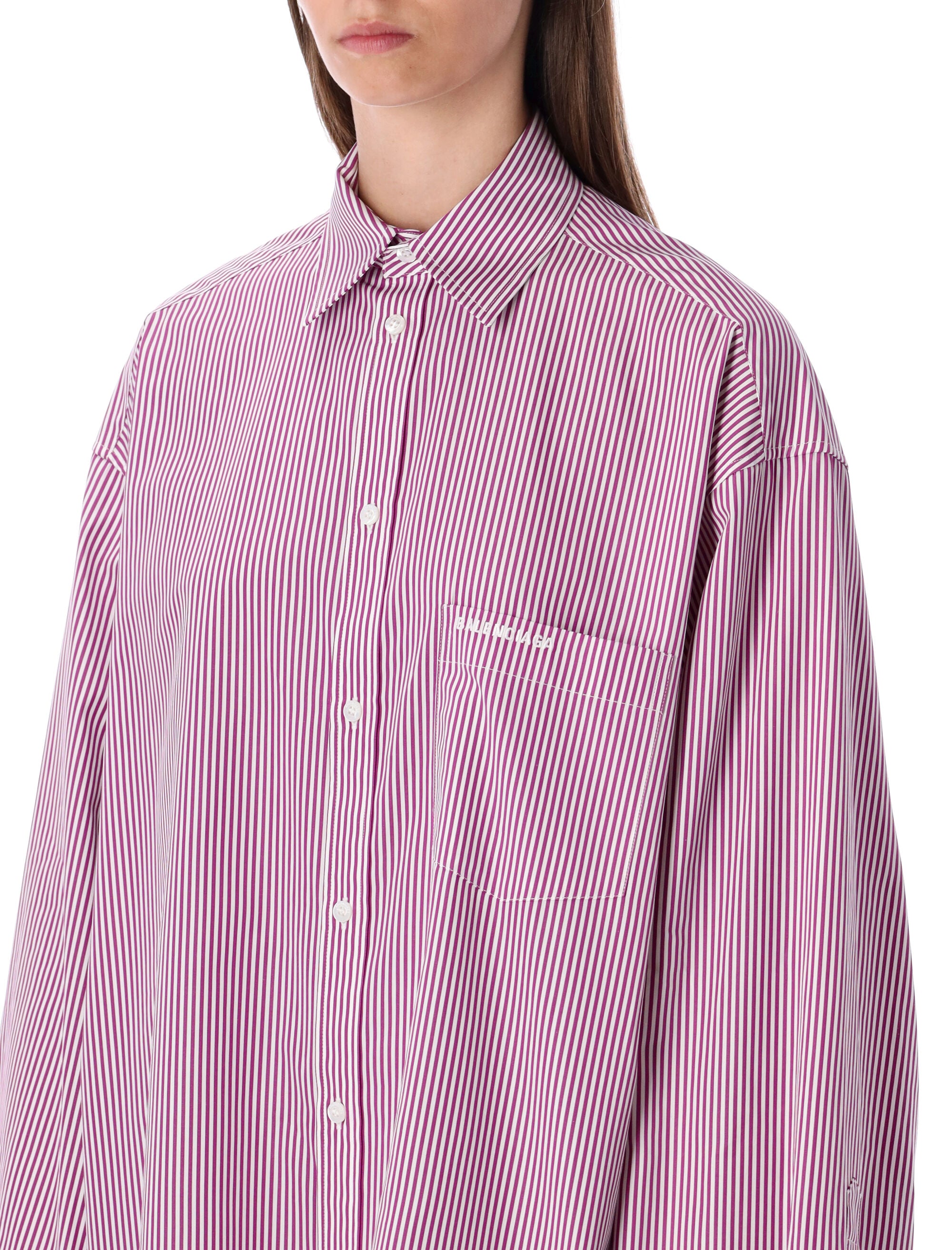 BALENCIAGA Embroidered Poplin Shirt with Pinstripe Pattern