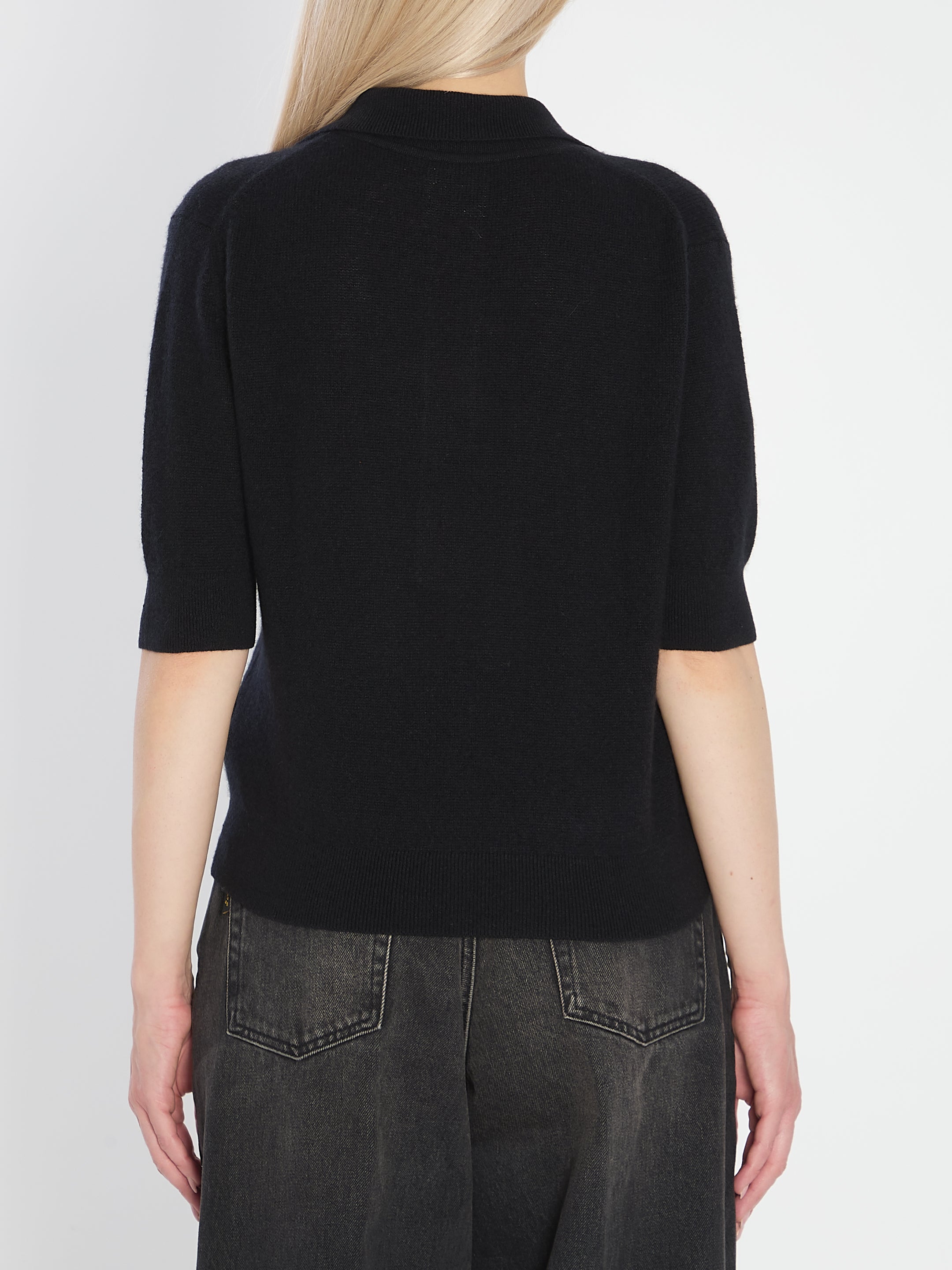 KHAITE Mini Shrunken Cashmere Blend Polo Sweater