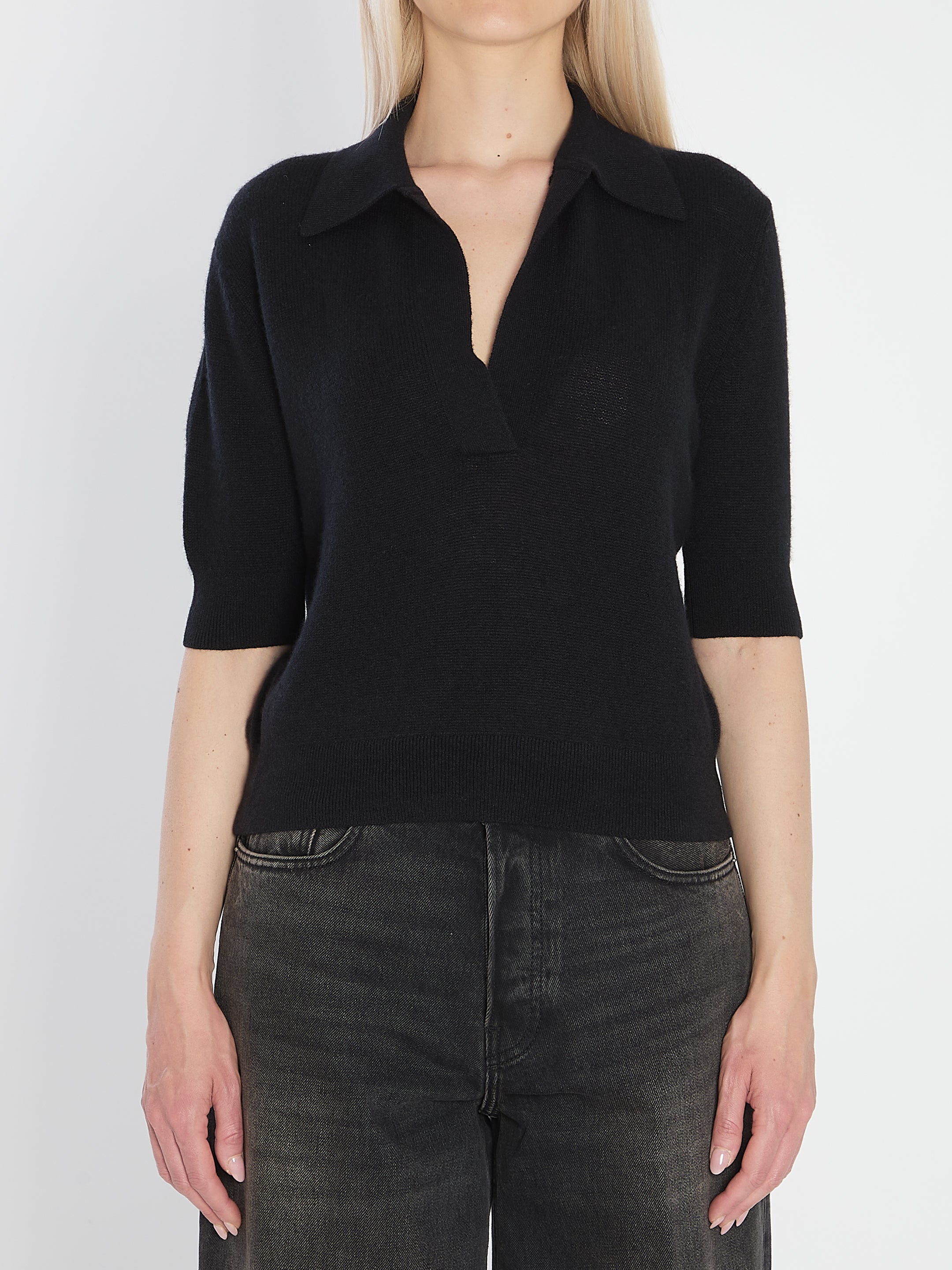 KHAITE Mini Shrunken Cashmere Blend Polo Sweater
