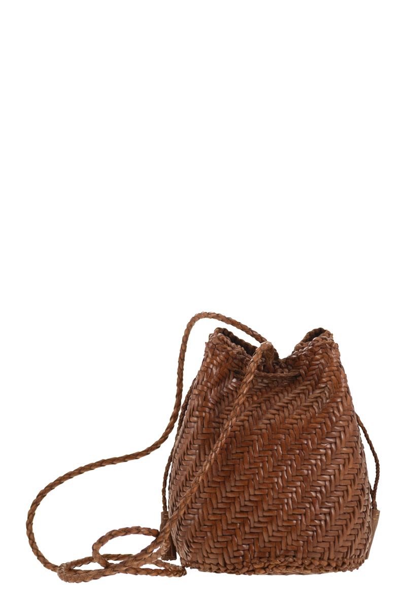 DRAGON Mini Pompom Double Jump Bucket Handbag with Woven Leather - 14x20x14 CM