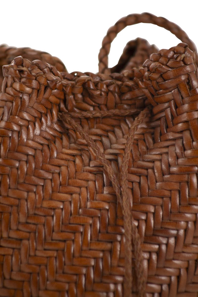 DRAGON Mini Pompom Double Jump Bucket Handbag with Woven Leather - 14x20x14 CM