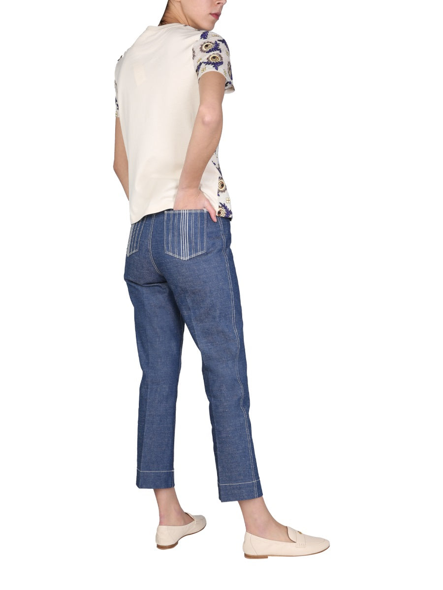 TORY BURCH Wide Leg Jeans with Front Button Closure