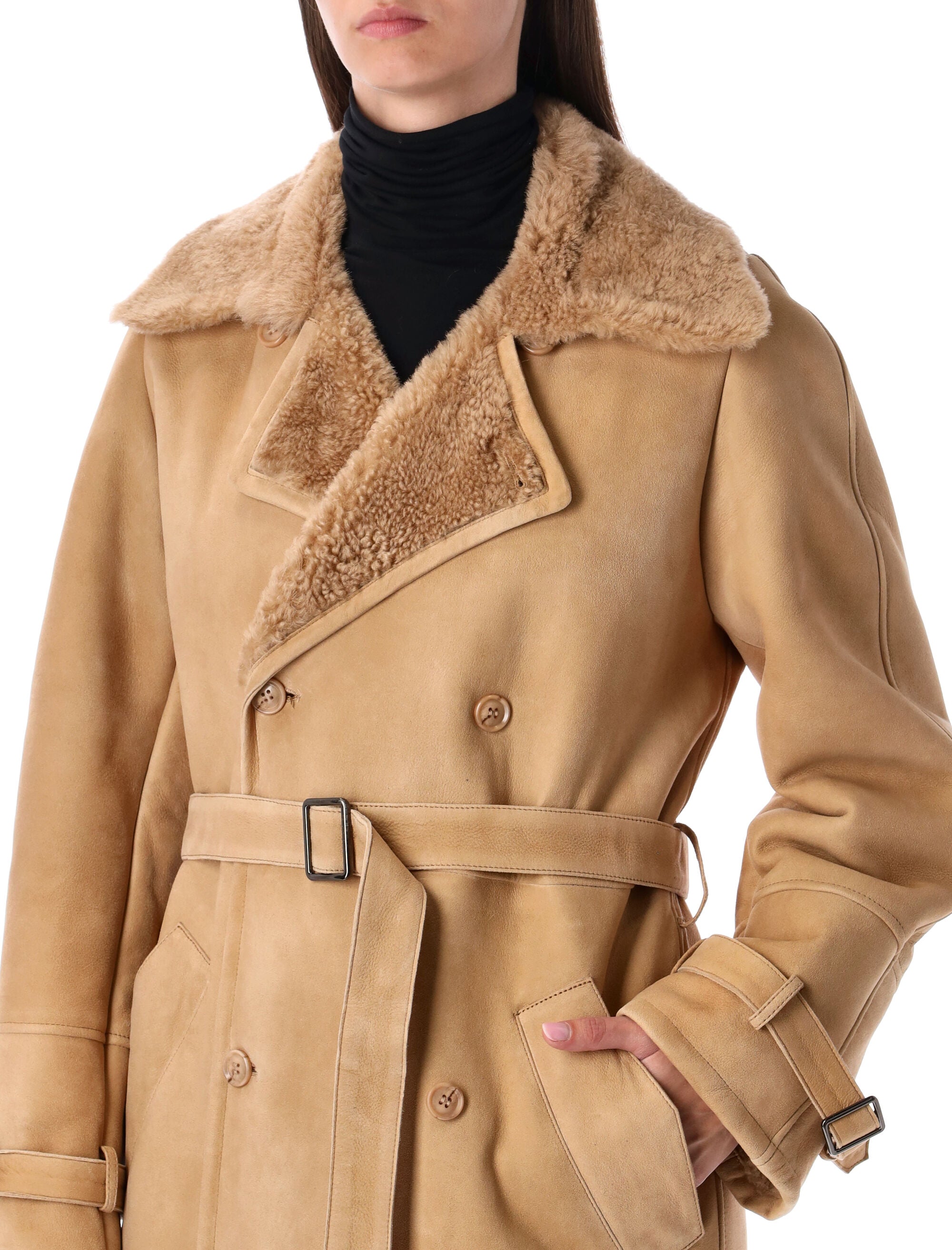 SWORD Elegant Long Shearling Jacket - Size 42
