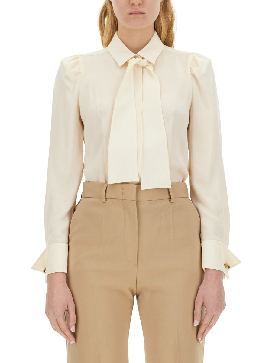 MAX MARA Silk Shirt with Bow - Regular Fit, Size 40 IT