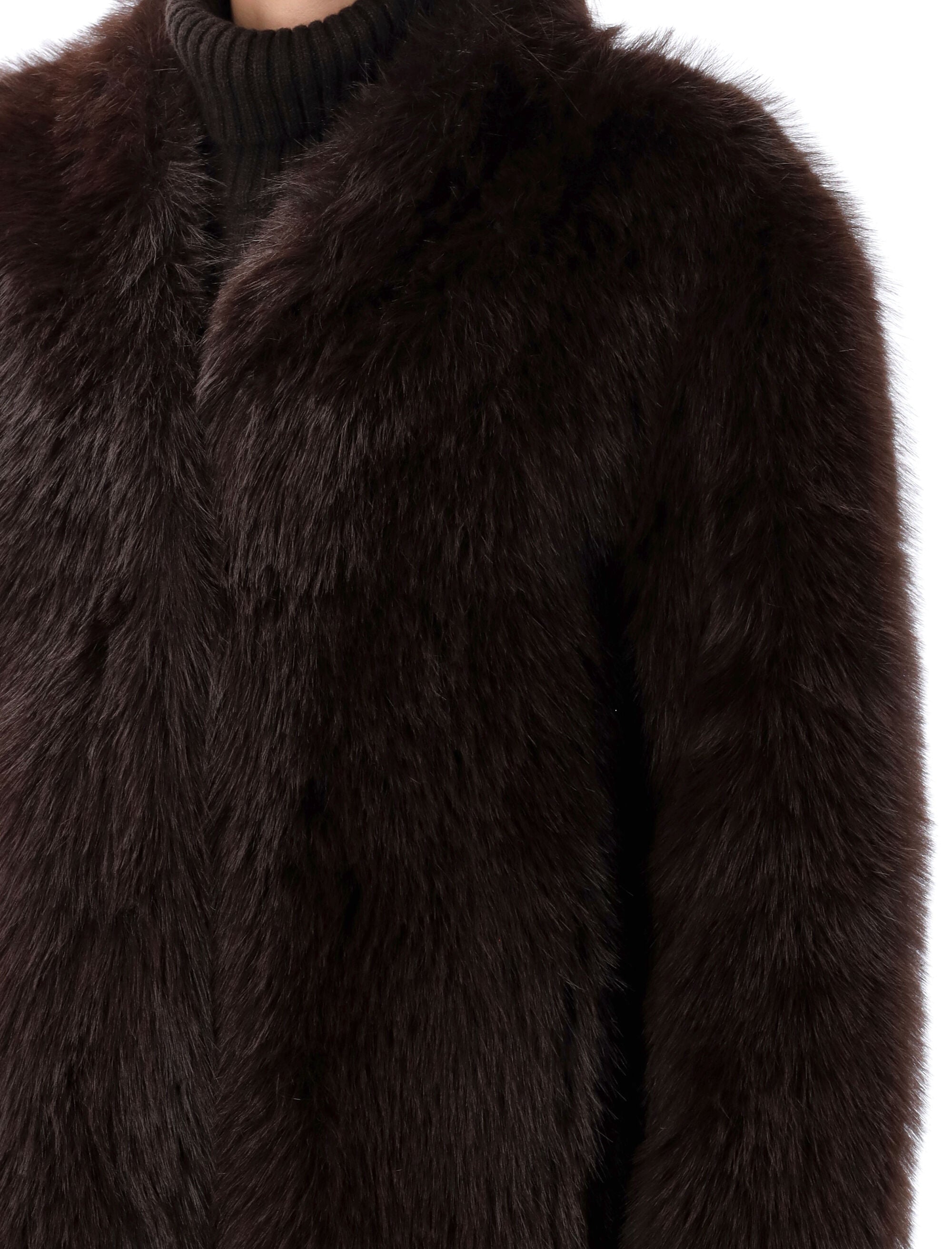 SWORD Collarless Eco Fur Jacket - Size 40