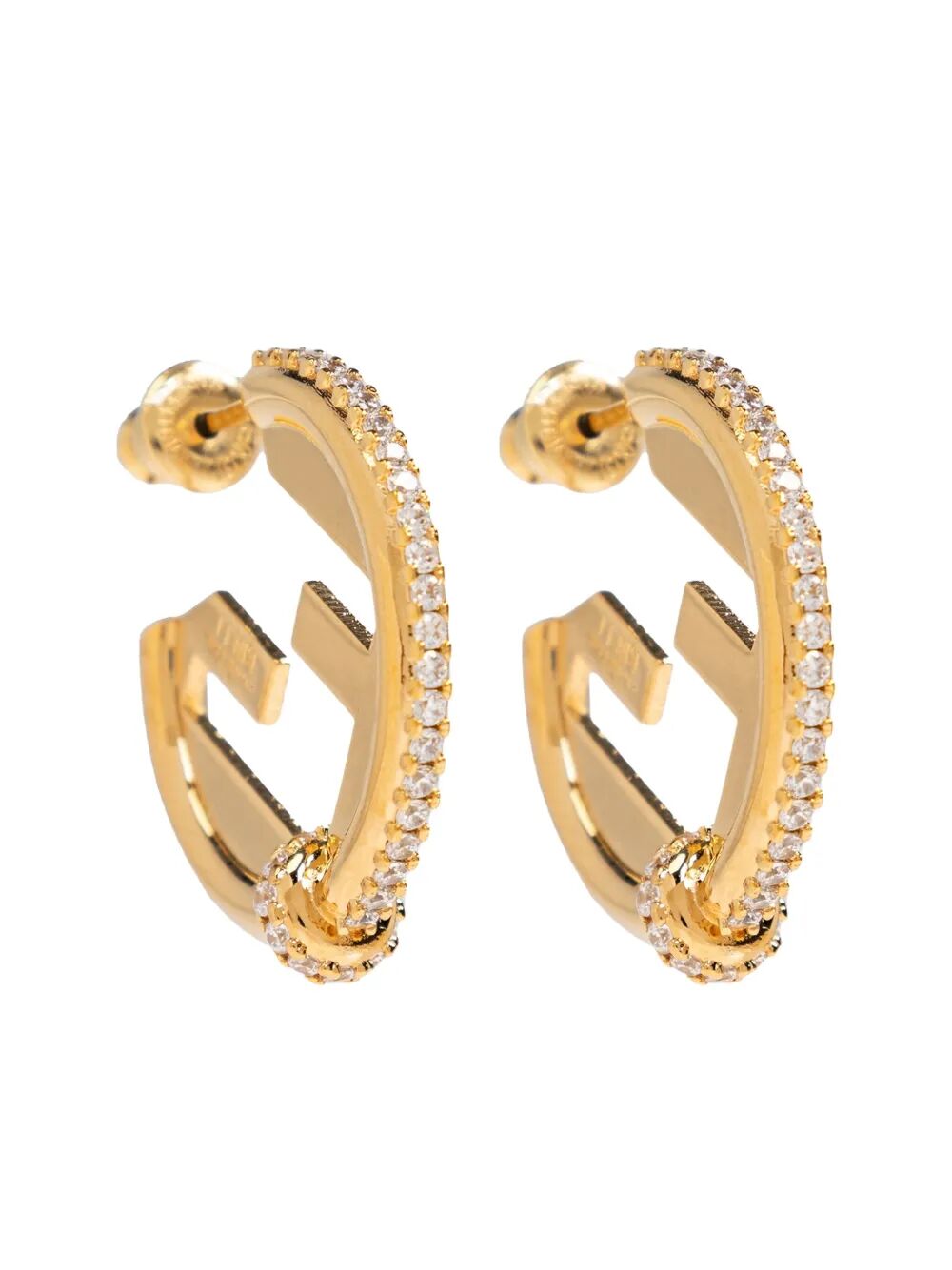 FENDI Mini Round Small Hoop Earrings with Crystal Bezels
