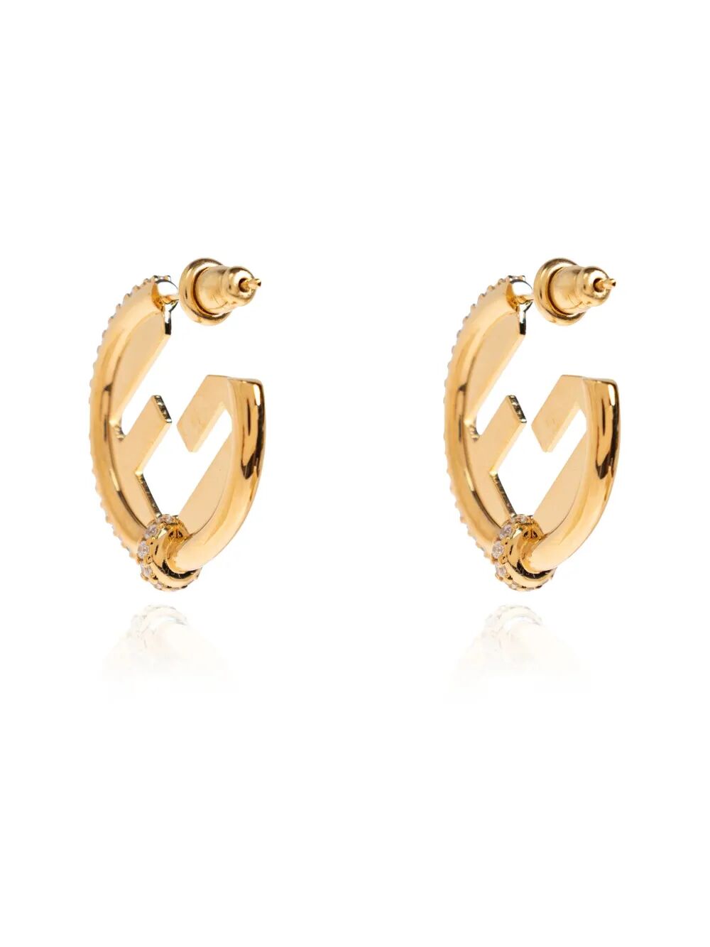 FENDI Mini Round Small Hoop Earrings with Crystal Bezels