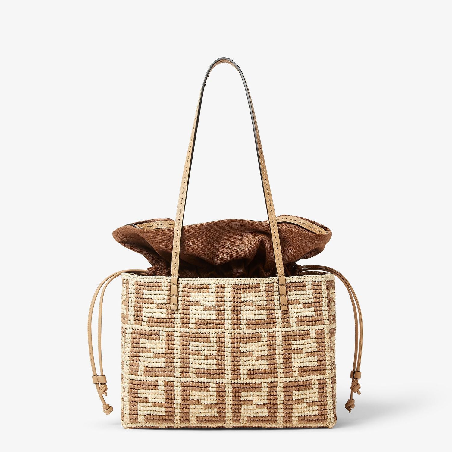 FENDI Mini Woven Raffia Shopping Handbag