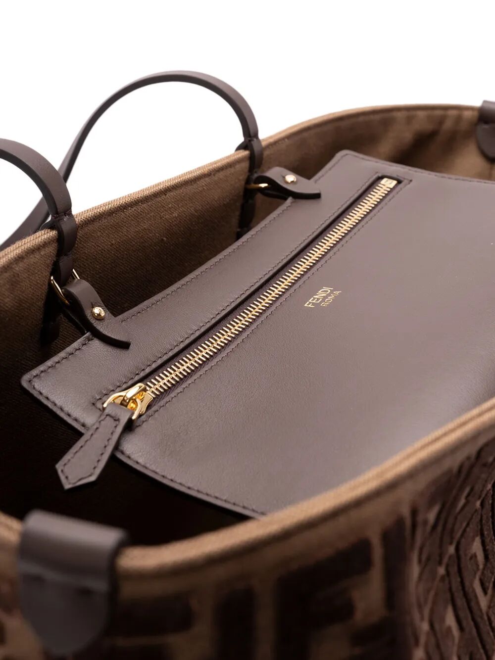 FENDI Large Shopper Handbag in FF Jacquard Velvet - Dimensions: W 35 x H 32 x D 19.5 CM