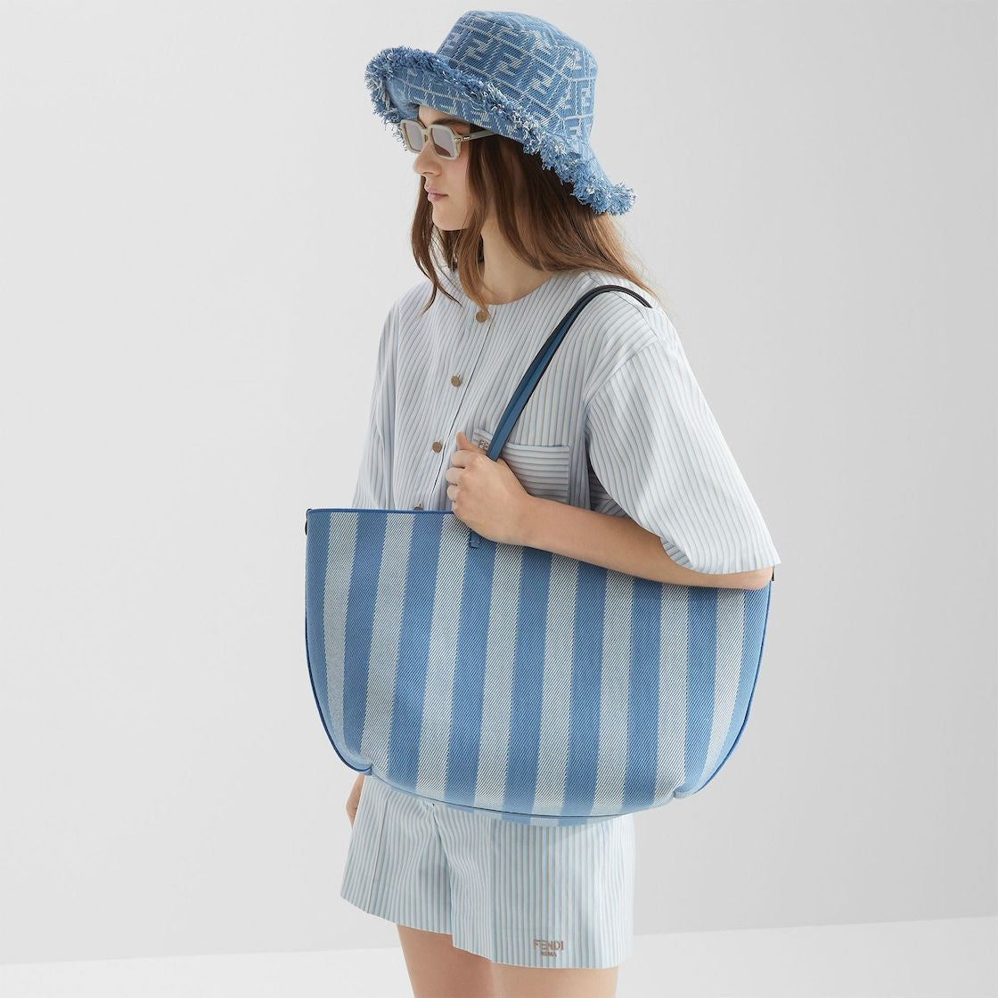 FENDI Large Roll Striped Tote Handbag